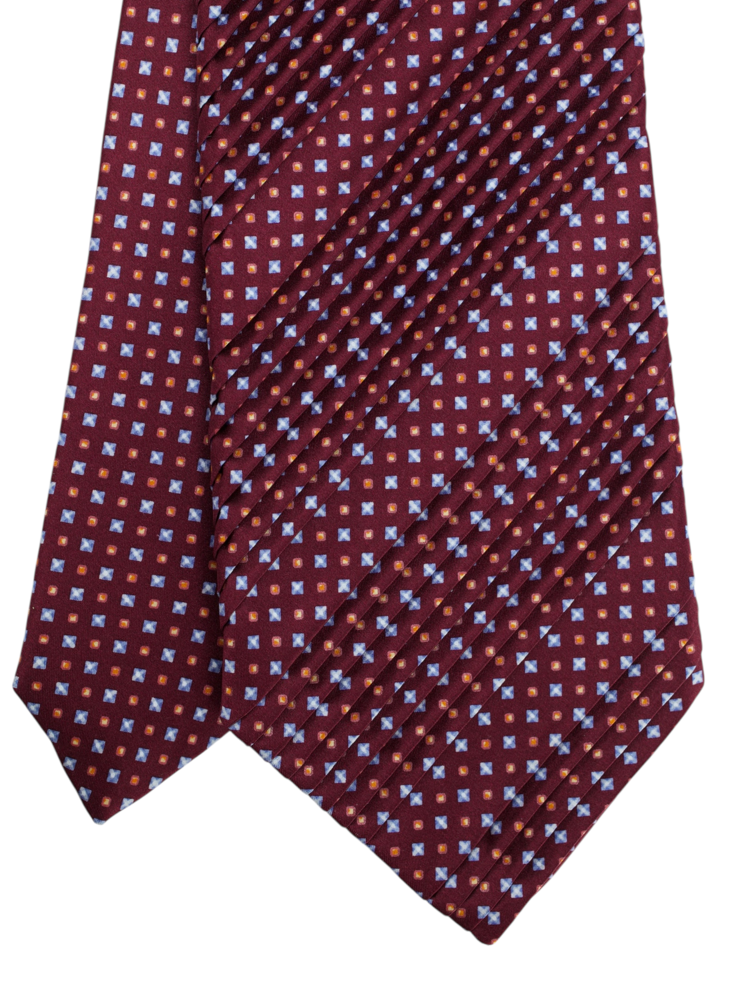 Brioni Wine Red Silk Plissé Geometric Pattern Tie