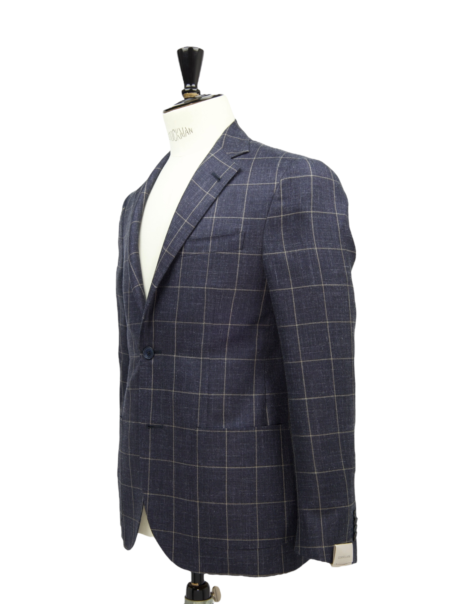 Corneliani Dark Blue Wool, Silk & Linen Windowpane Jacket