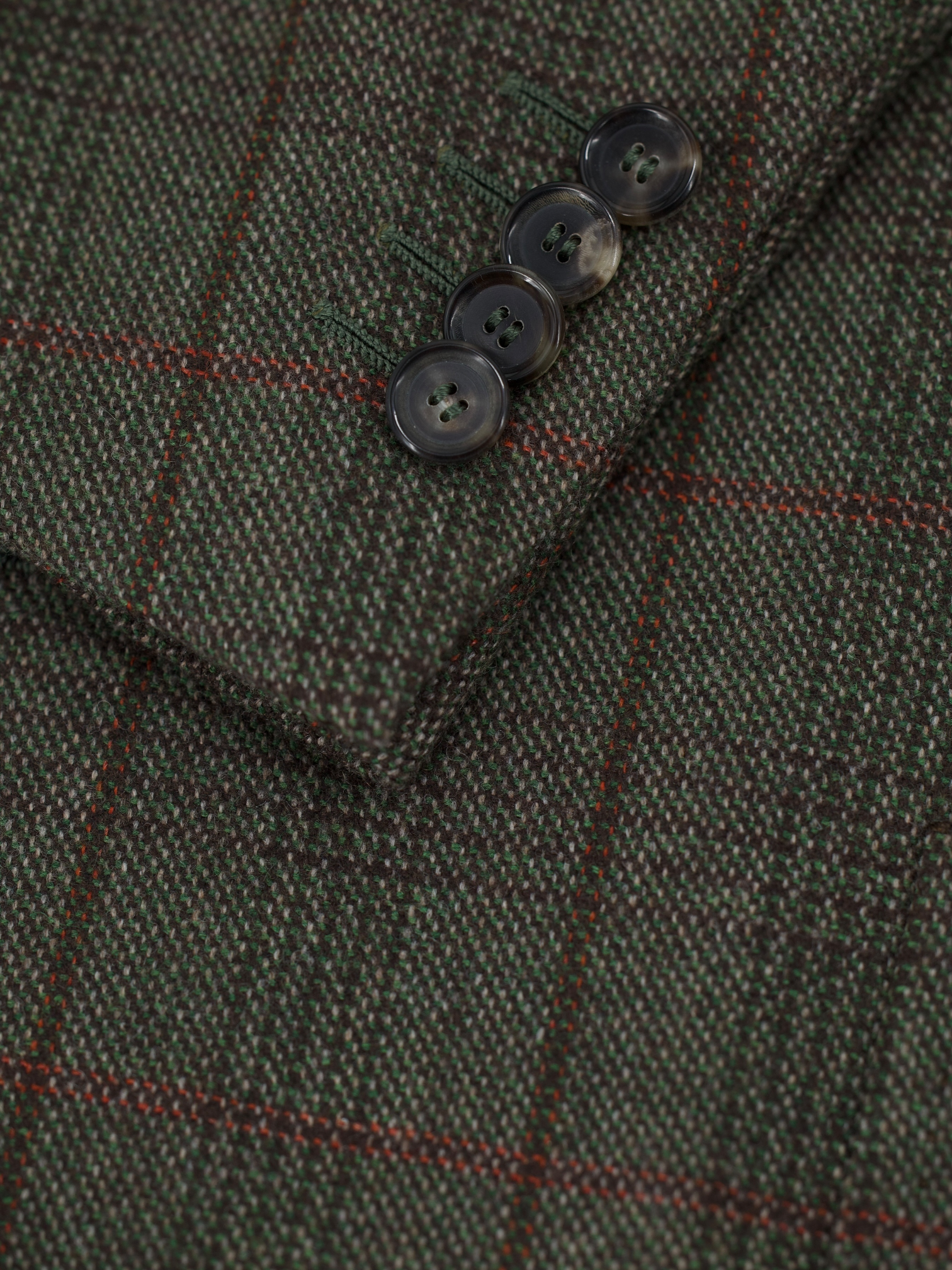 Cesare Attolini Olive Green & Red Wool & Cashmere Windowpane Jacket