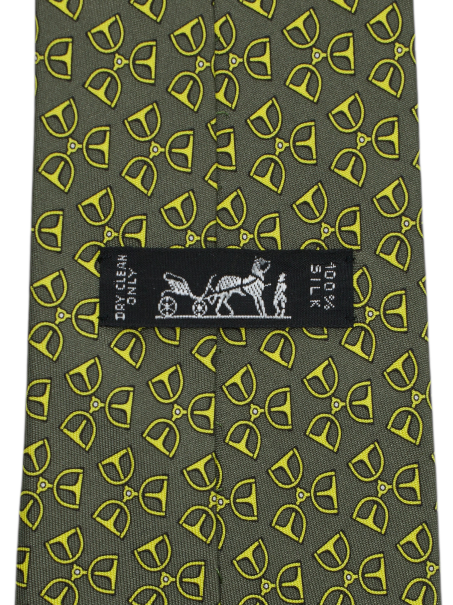 Hermès Olive Green & Yellow Silk Chain-Motif Tie