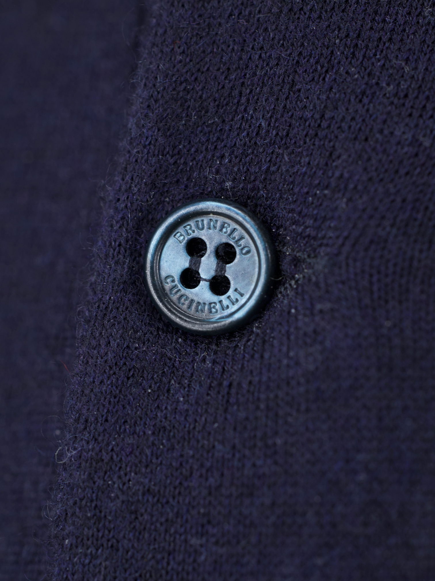 Brunello Cucinelli Navy Wool & Cashmere Long-Sleeve Polo