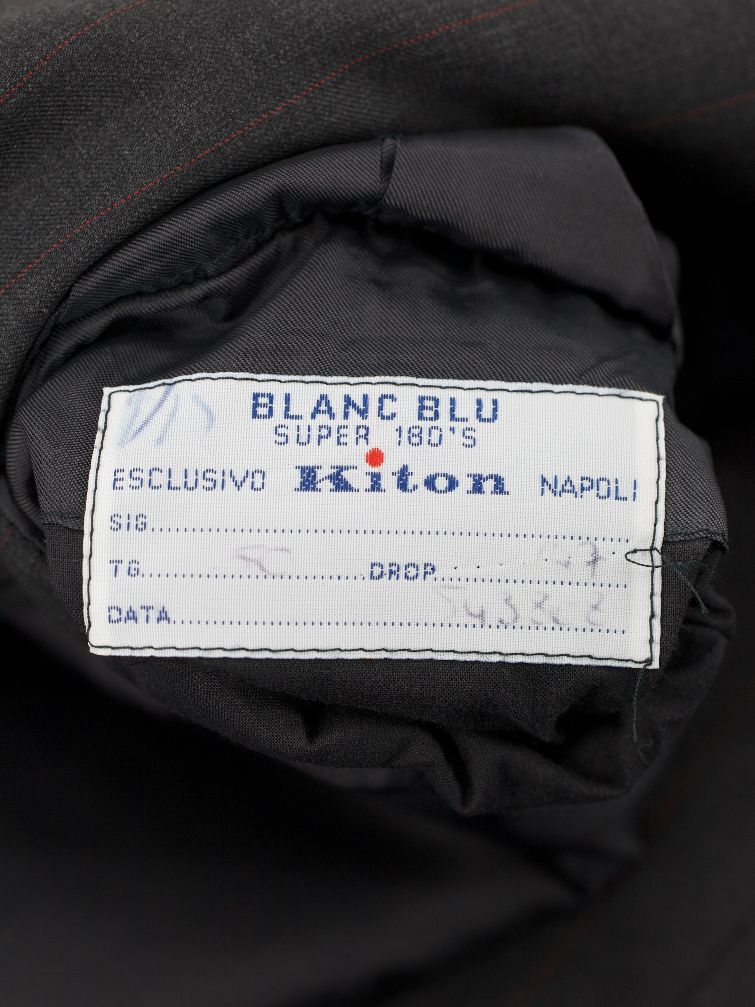Kiton Charcoal & Red 14-Micron "Blanc Blue" Super 180's Pinstripe Suit