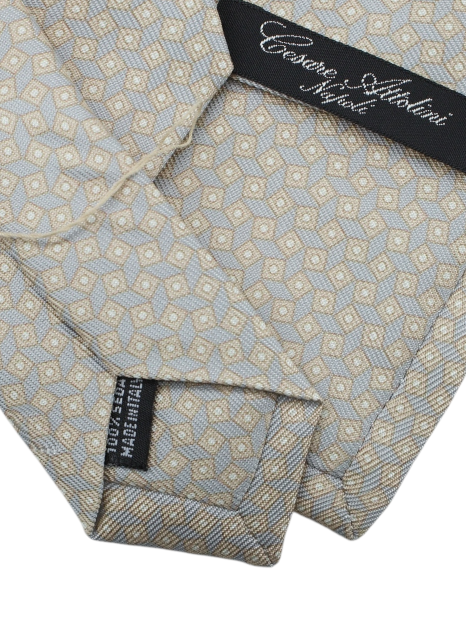 Cesare Attolini Taupe Silk Geometric Pattern Tie