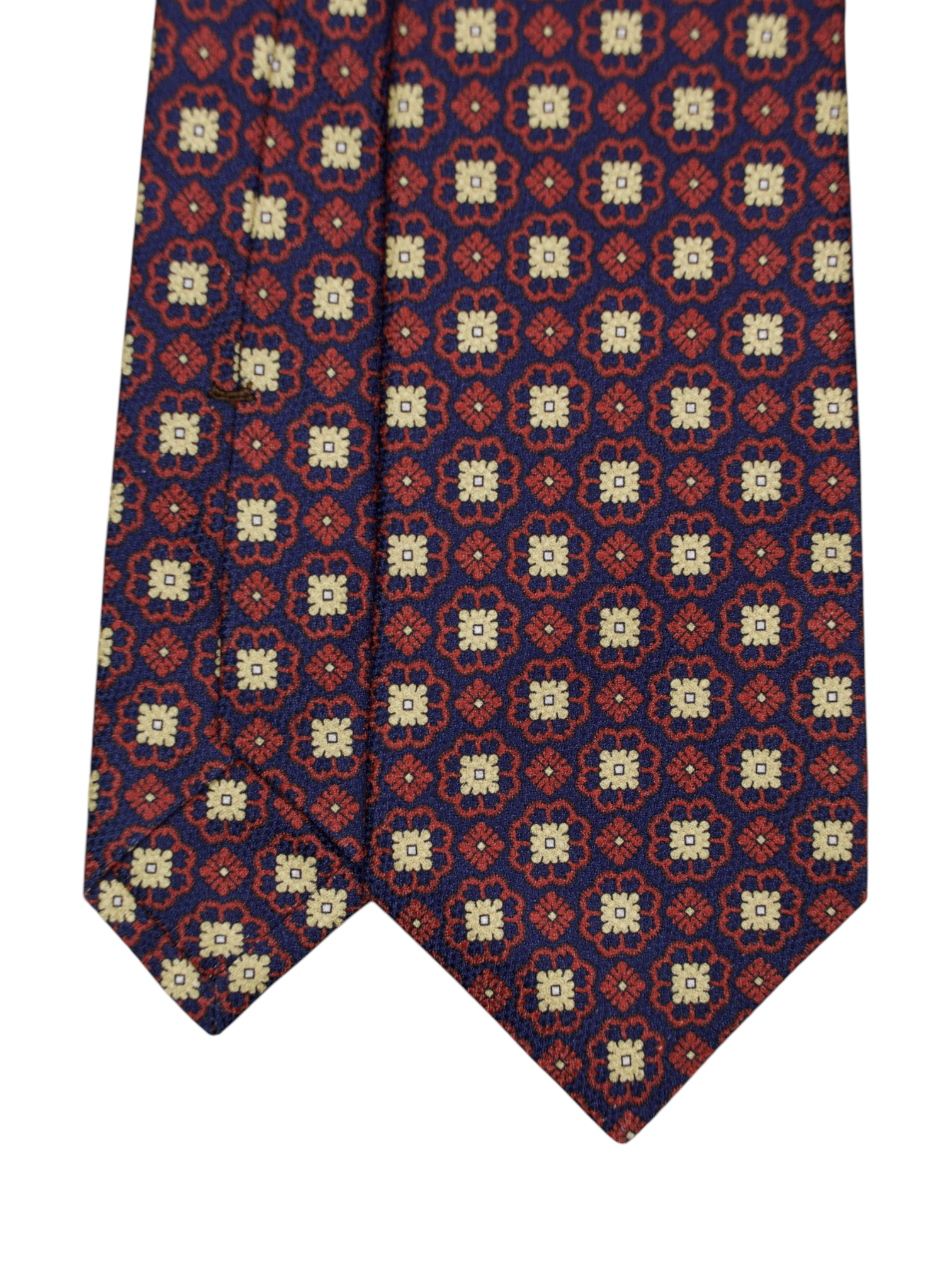 Kiton 5-Fold Navy & Red Silk Floral Medaillon Pattern Tie