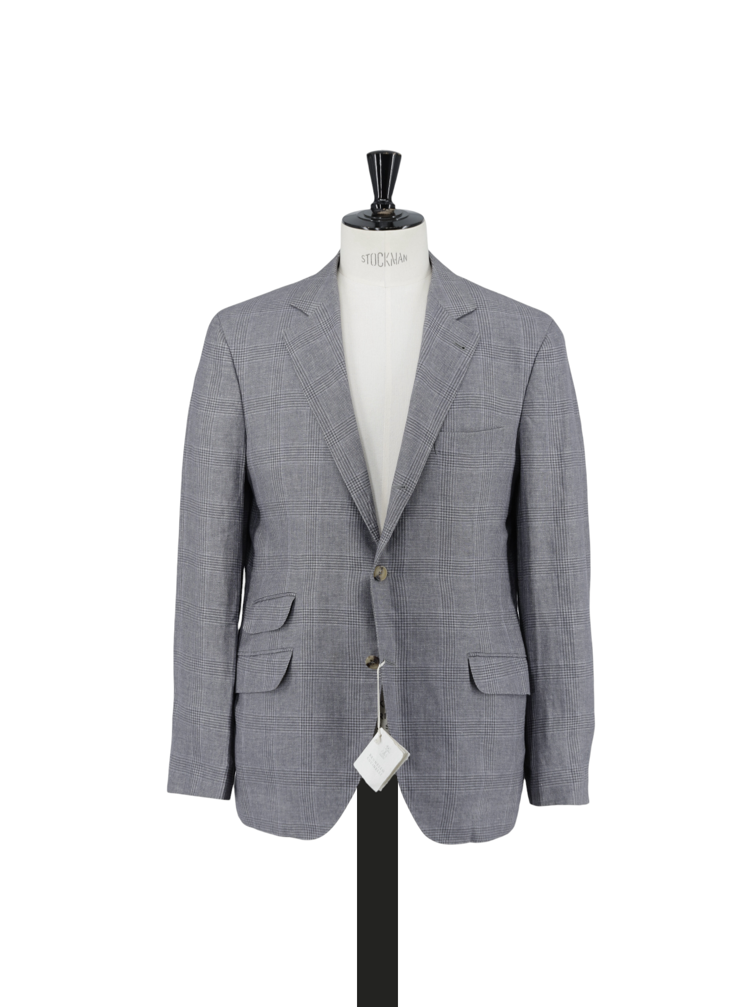 Brunello Cucinelli Sage Grey Linen, Wool & Silk Prince of Wales Jacket