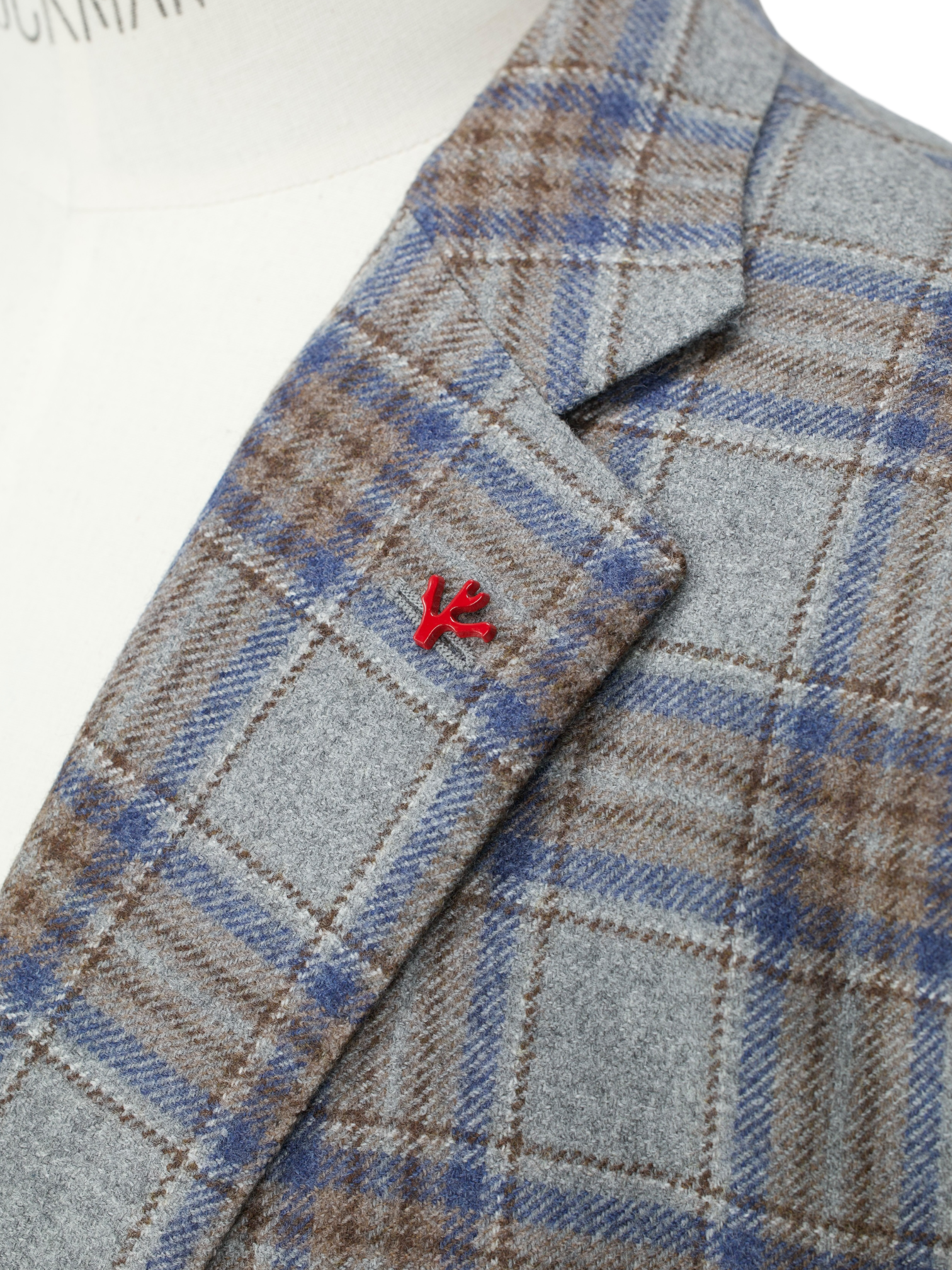 Isaia Grey & Denim Blue Wool-Cashmere Flannel Overcheck Jacket