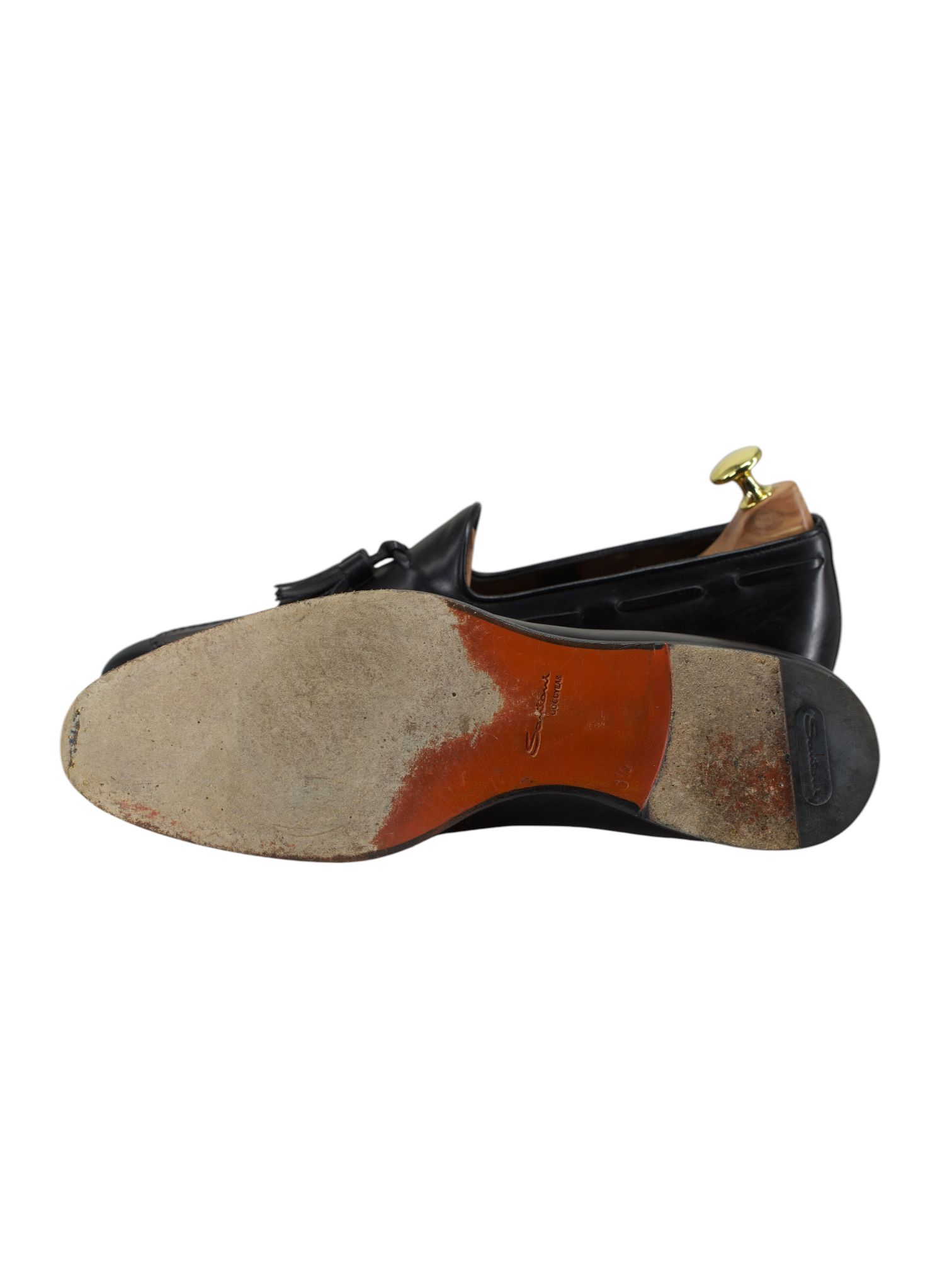 Santoni Black Calfleather Goodyear-Welted Tassel Loafers