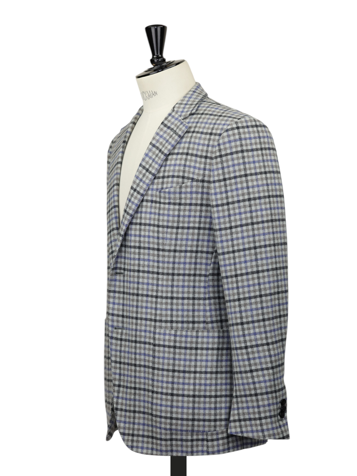 Ermenegildo Zegna Greige & Denim Blue Pure Cashmere Gingham Check Jacket