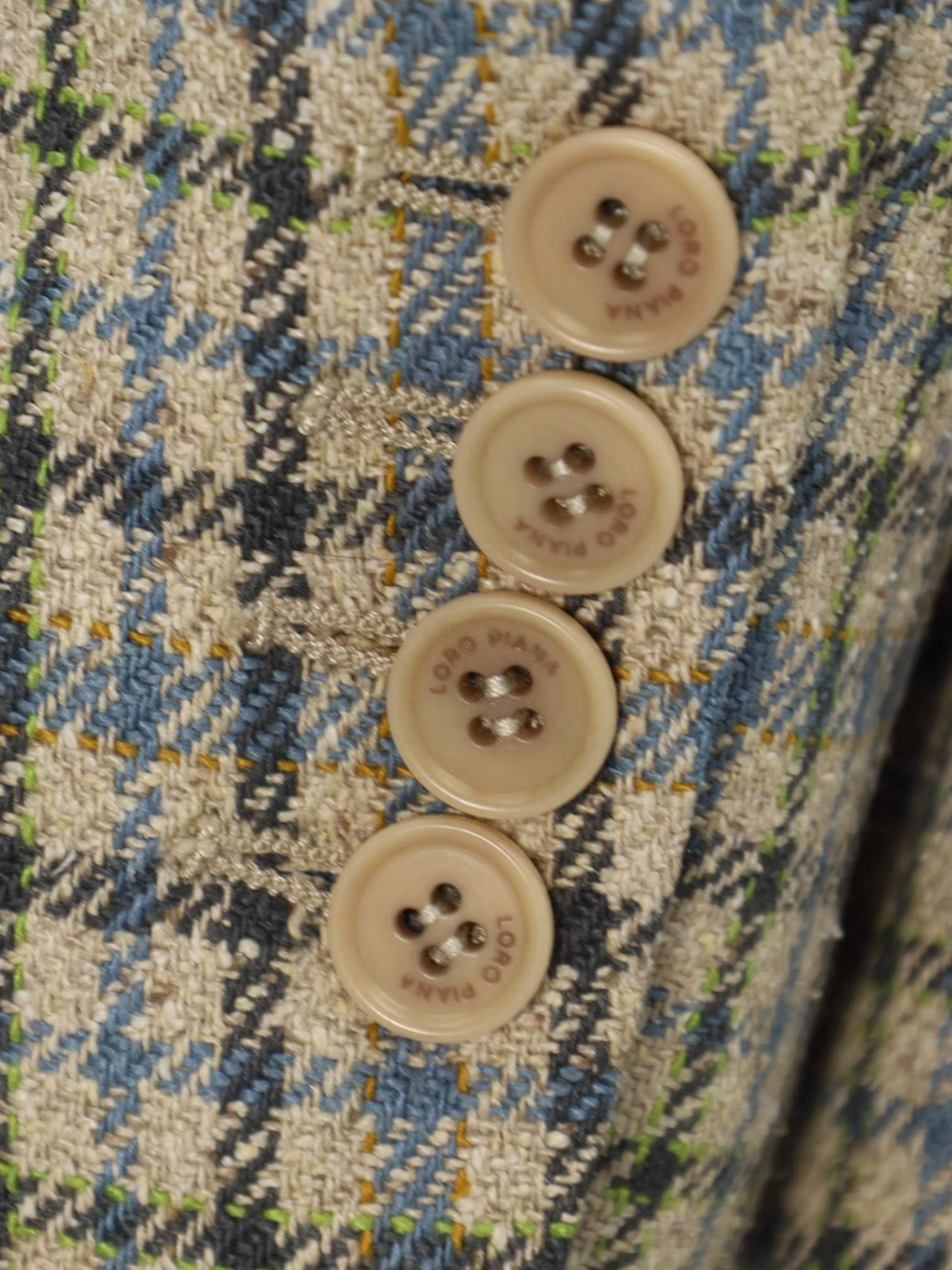 Loro Piana Sand & Turquoise Silk Gingham Check Jacket