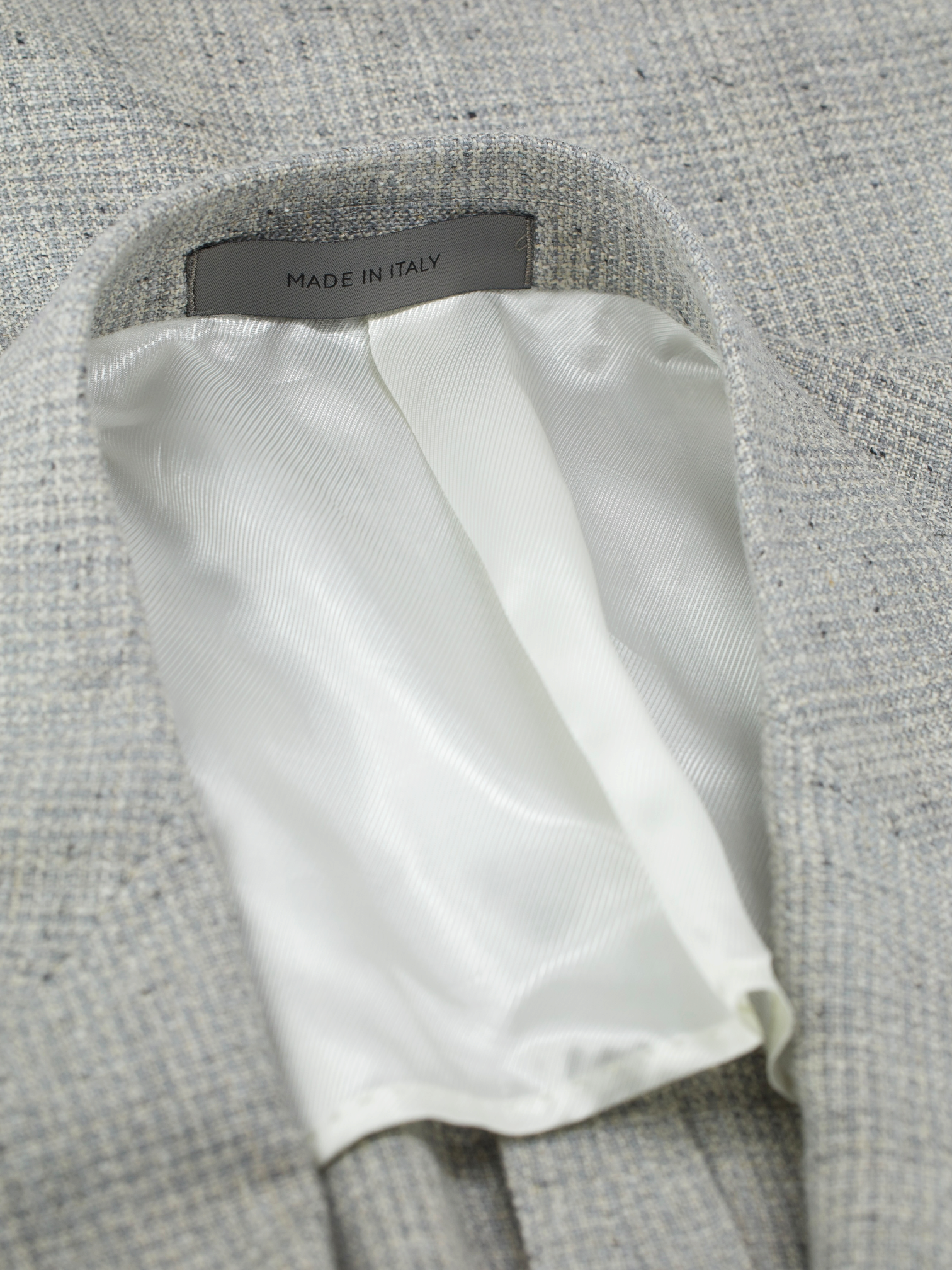 Corneliani Marlbled Greige Double-Breasted Silk, Linen & Wool Jacket