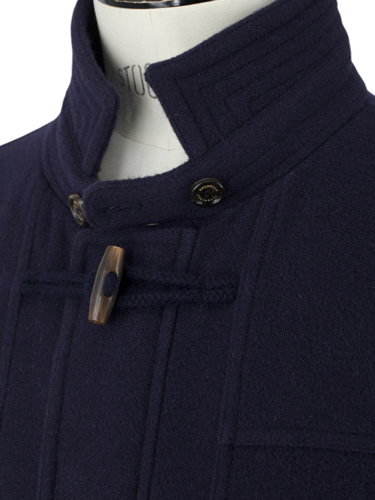 Brunello Cucinelli Navy Wool, Angora & Silk Duffle Coat