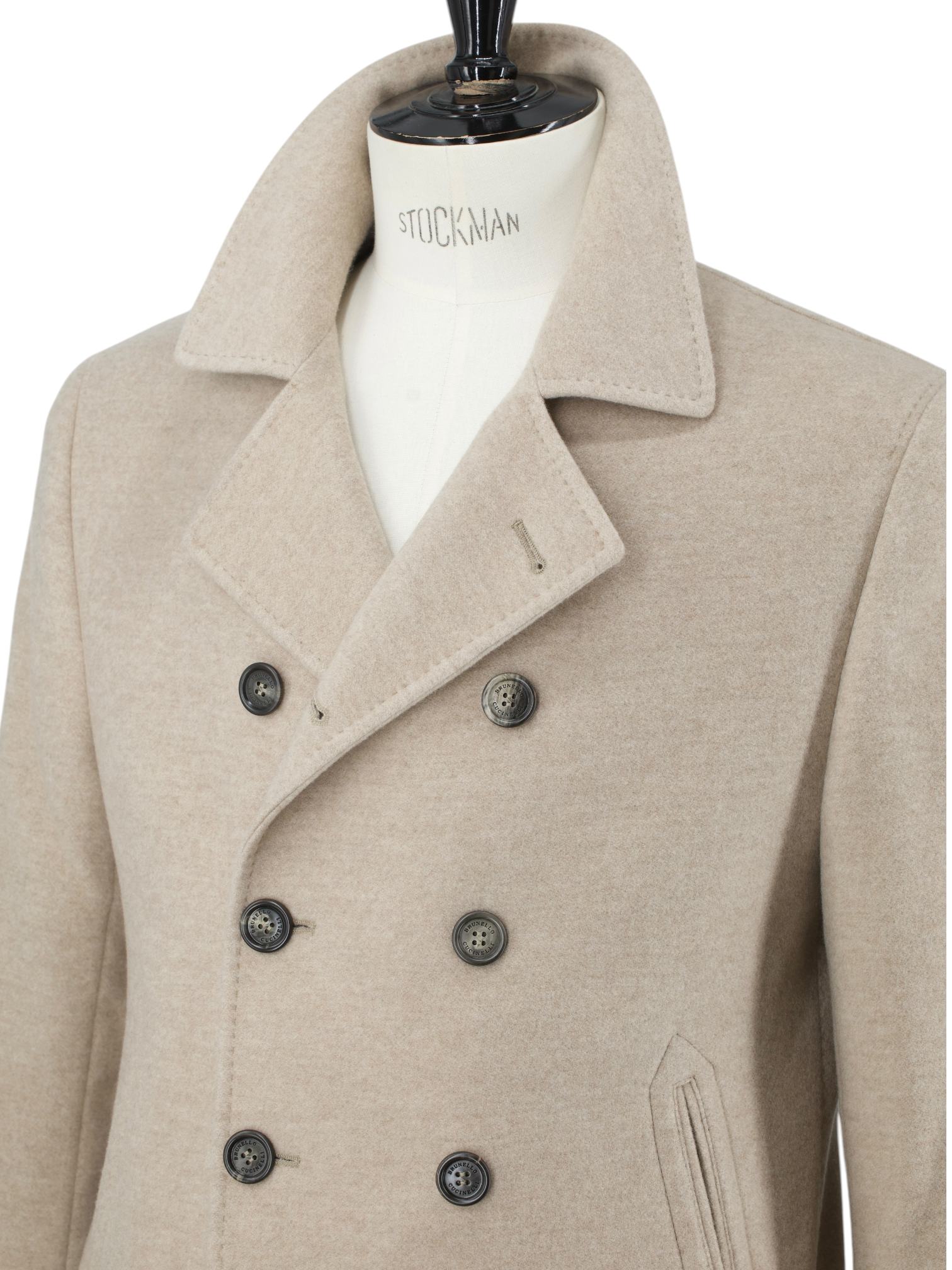 Brunello Cucinelli Beige Pure Cashmere Double-Breasted Overcoat