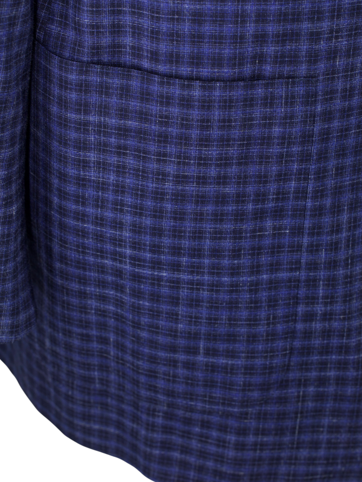 Kiton Royal Blue Cashmere, Silk & Linen Checkered Lungo Jacket