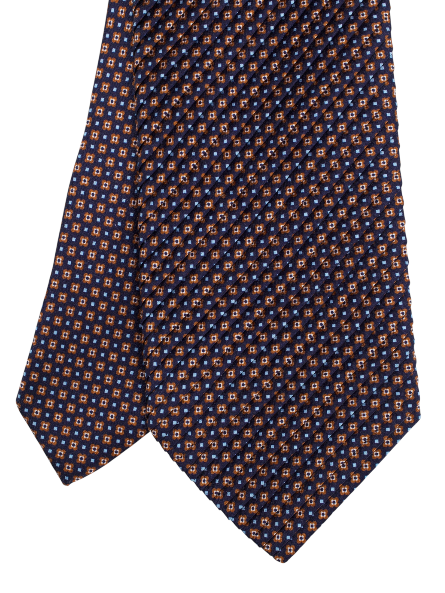 Brioni Navy & Red Plissé Geometric Pattern Tie