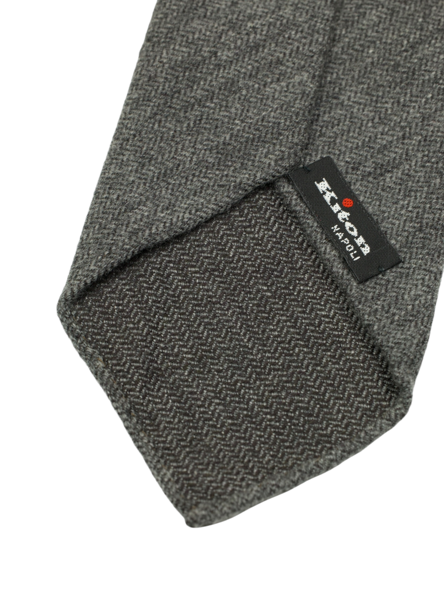 Kiton 5-Fold Grey Handrolled Cashmere, Wool & Silk Zigzag Pattern Tie