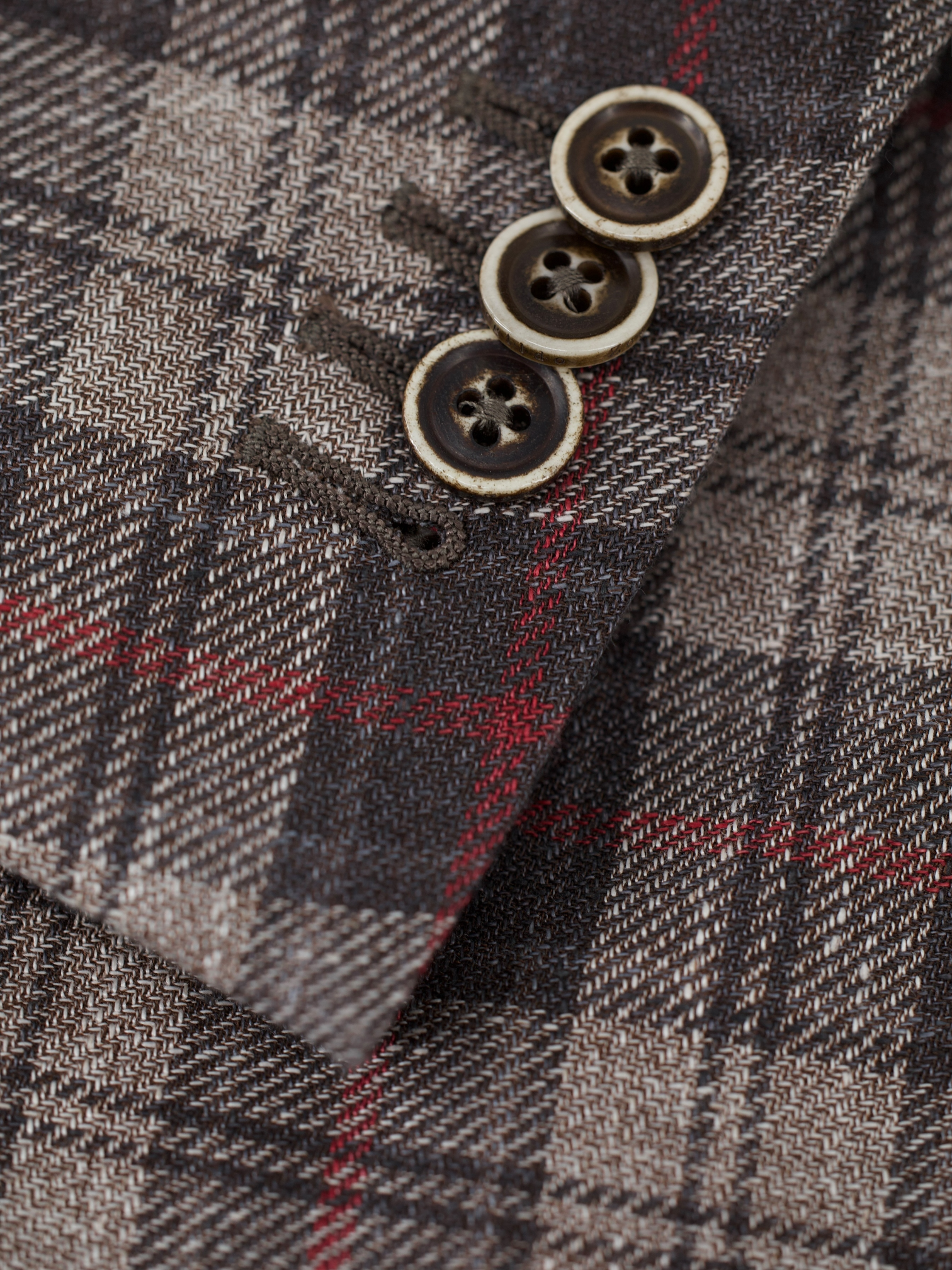 Ermenegildo Zegna Light Brown & Red Linen, Wool & Silk Tartan Mila Jacket