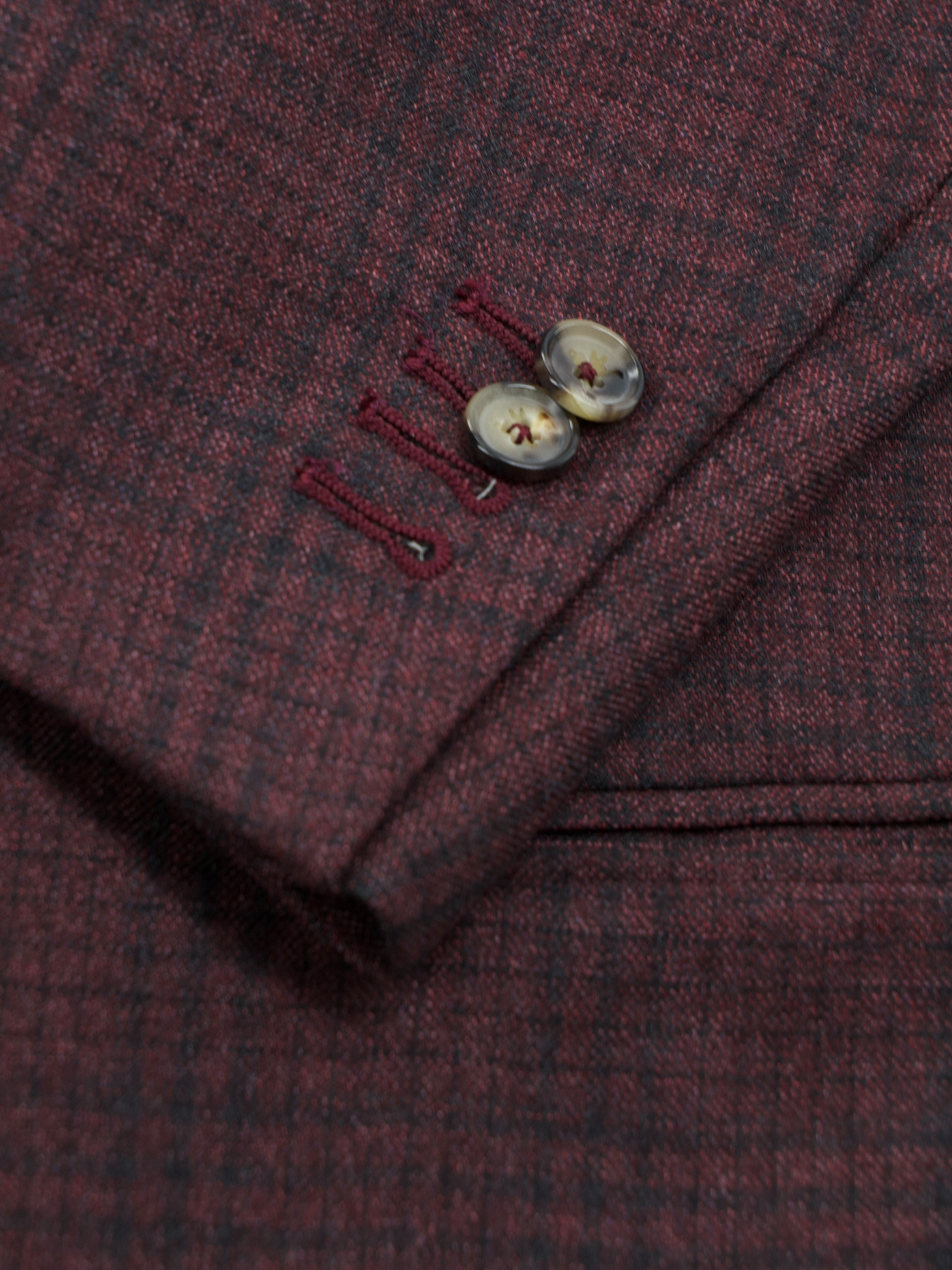 Isaia Burgundy & Navy Brushed-Wool Checkered Jacket