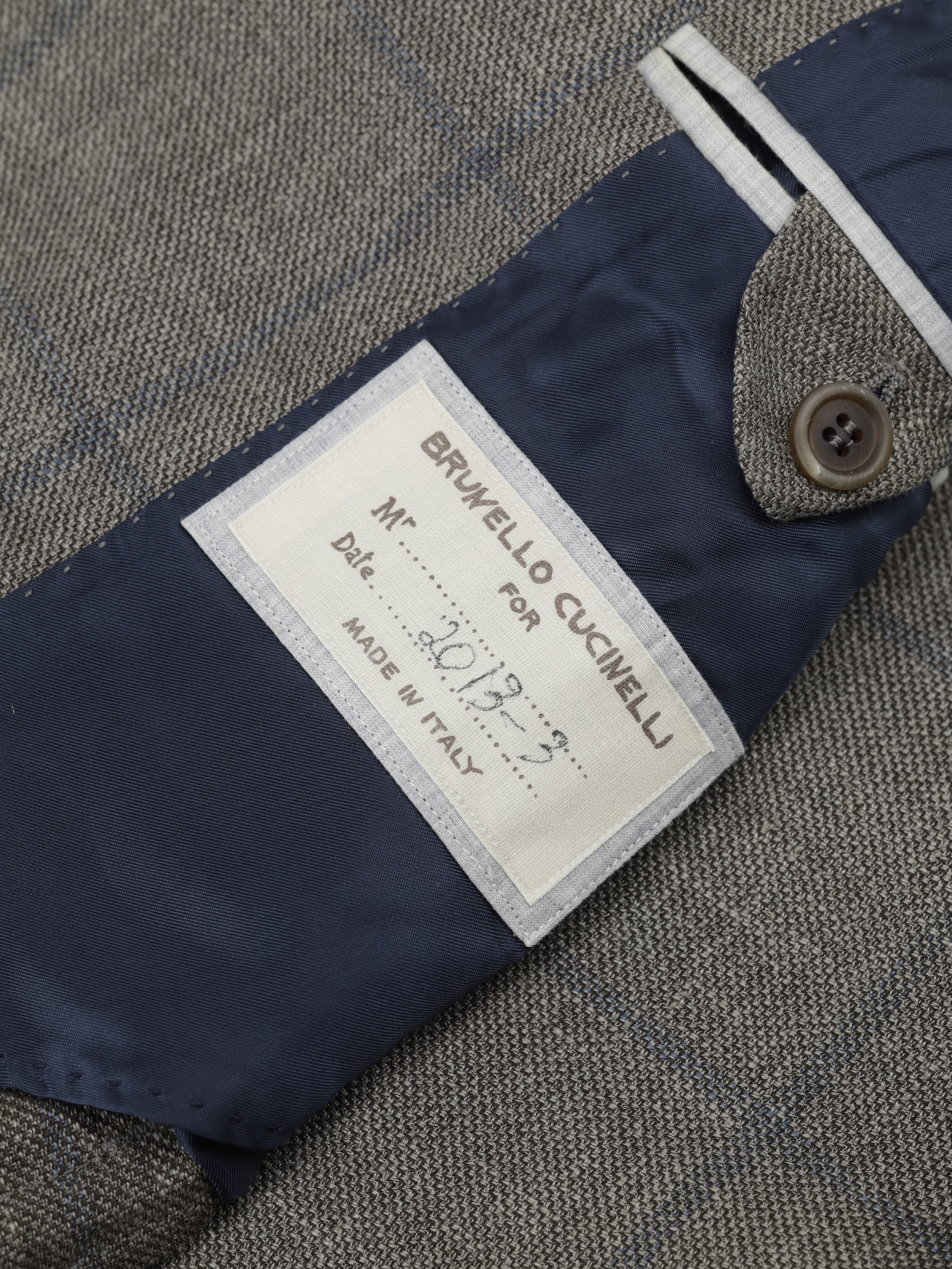 Brunello Cucinelli Light Brown & Chambray Blue Linen, Wool & Silk Windowpane Jacket