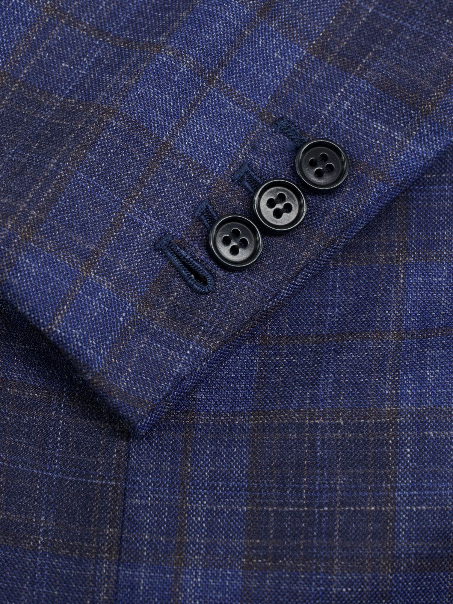 Kiton Blue & Brown Cashmere, Silk & Linen Checkered Summer Jacket