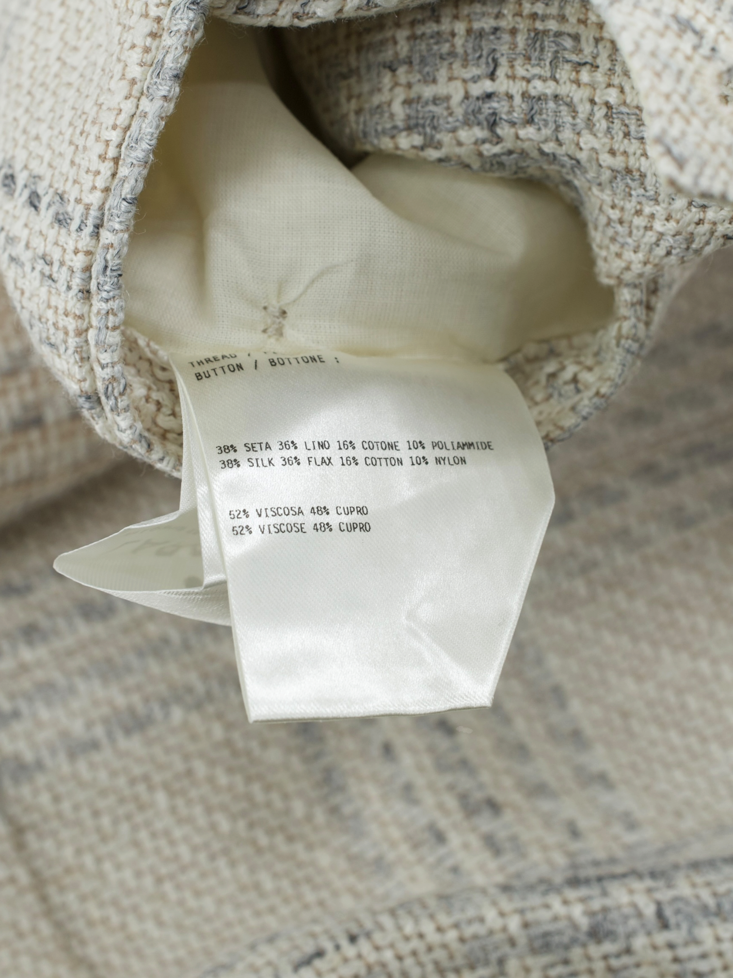 Lardini Greige & Light Grey Silk, Linen & Cotton Checkered Jacket