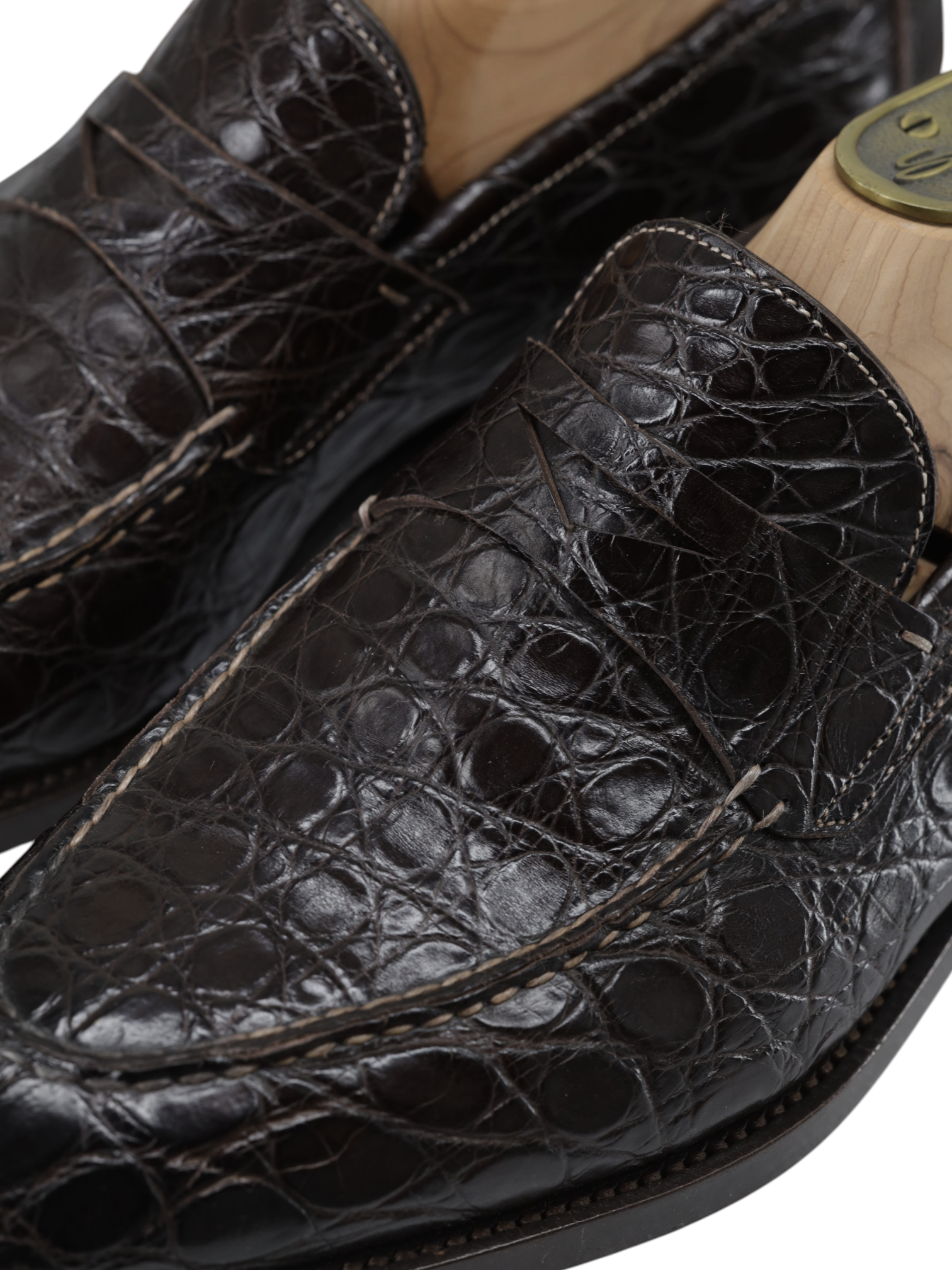 Santoni Dark Brown Venezuelan Caiman Crocodilus Penny Loafer + Belt