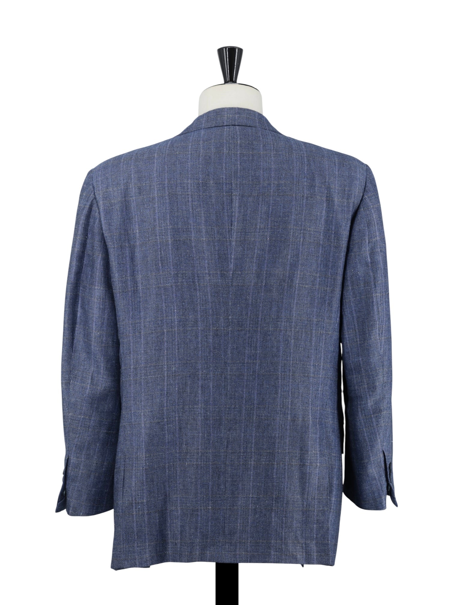 Kiton Blue & Light Brown Linen, Cashmere & Silk Windowpane Jacket
