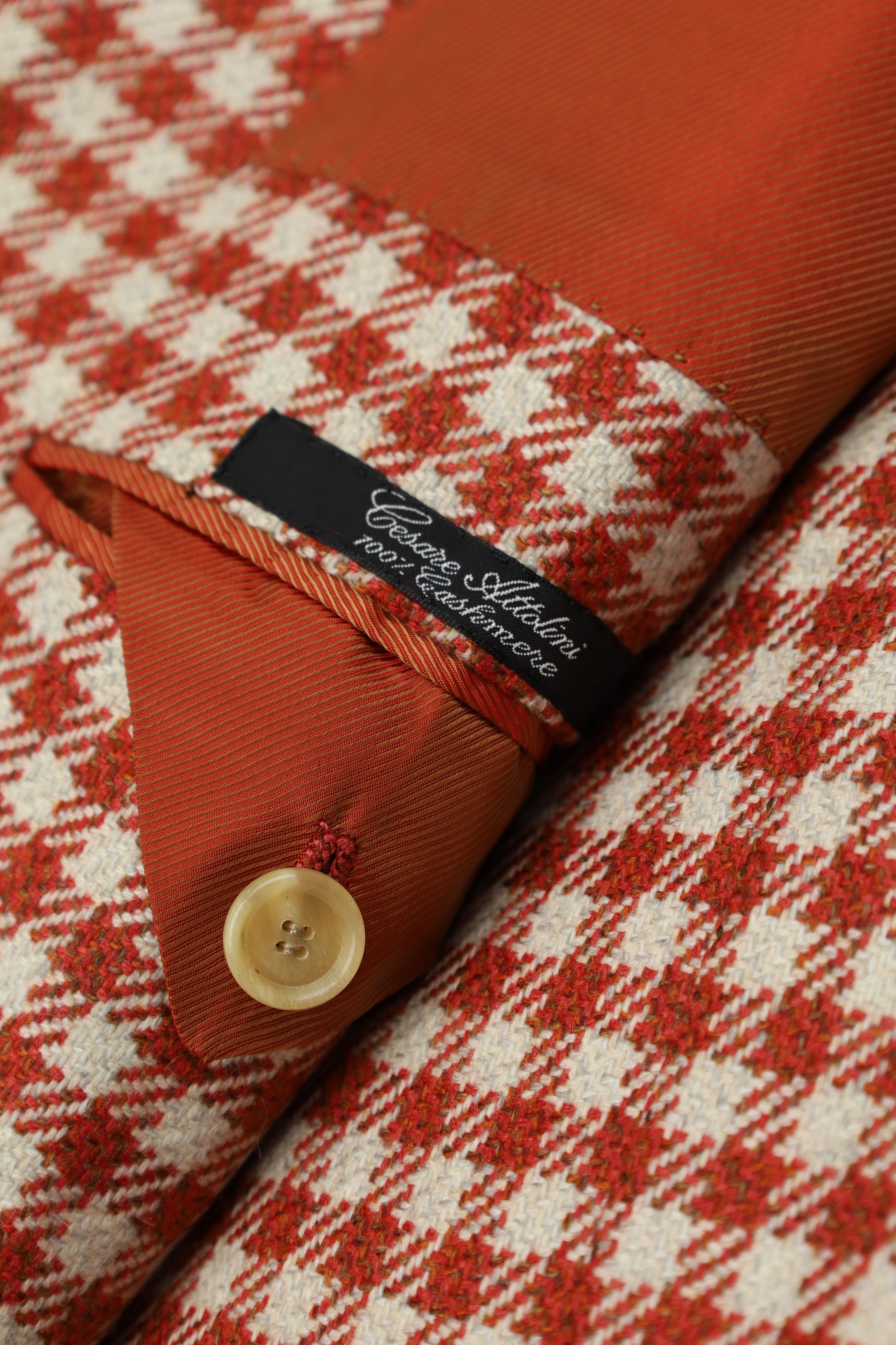 Cesare Attolini Red Gingham Check Cashmere Jacket