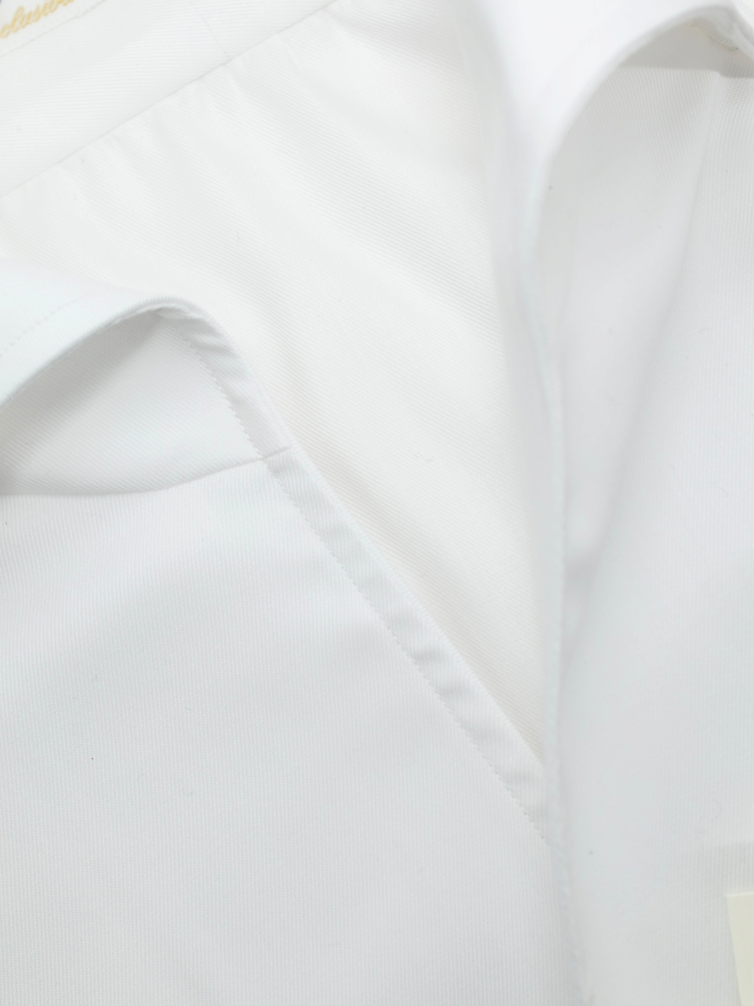 Finamore Esclusiva White Cotton Handmade One-Piece-Collar Twill Shirt