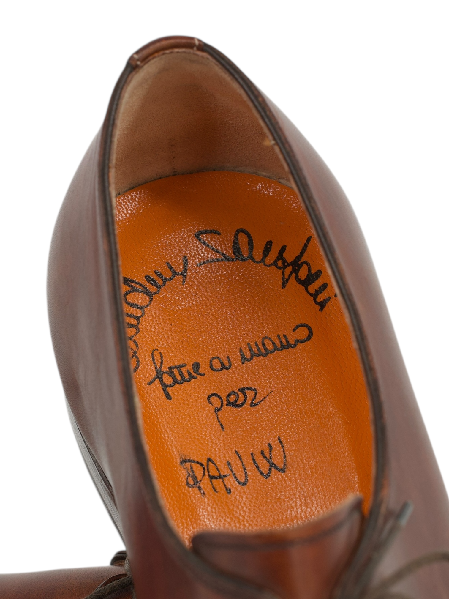 Santoni Mahogany Brown Calfleather Handpainted Derby Shoes