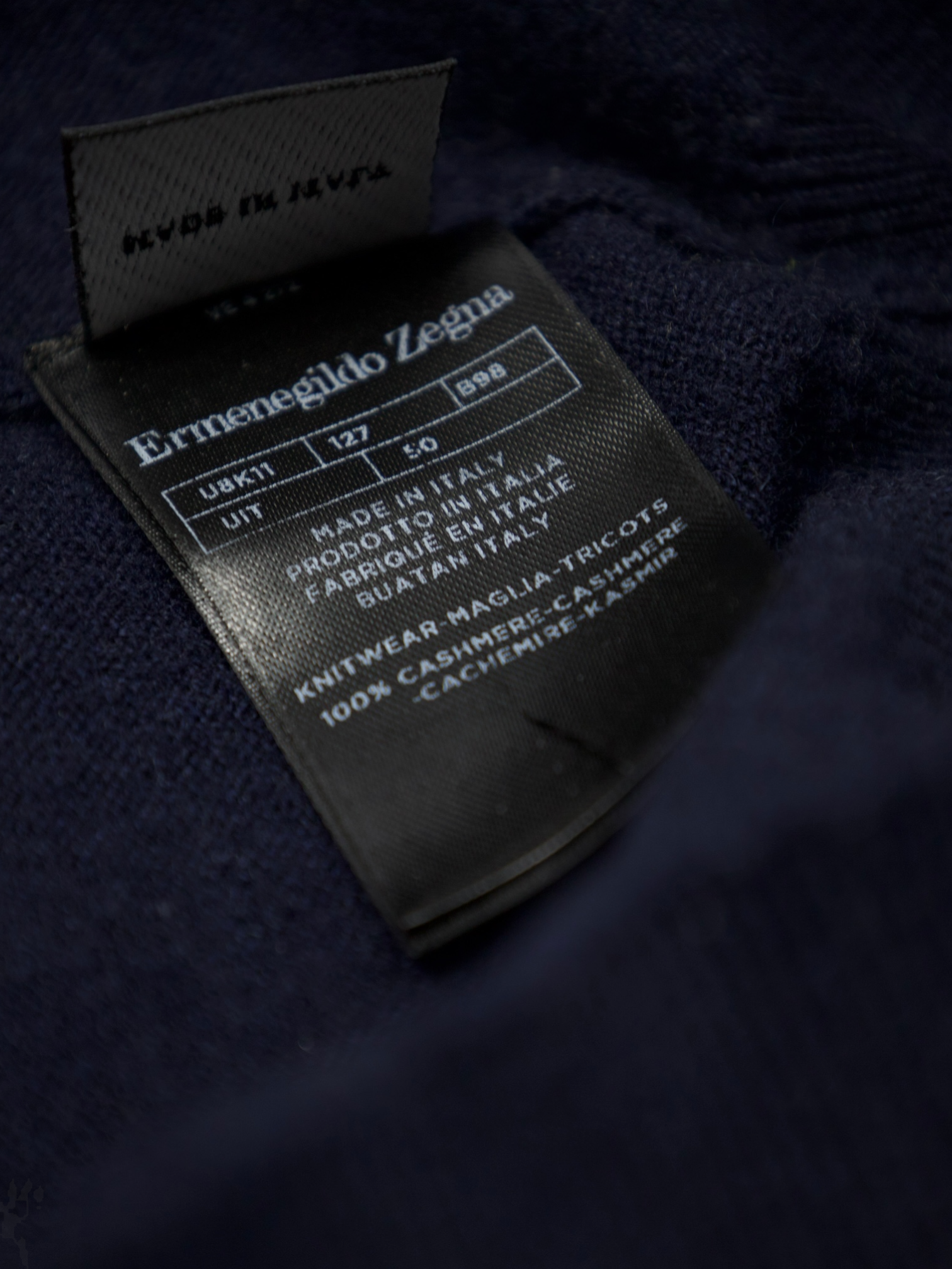 Ermenegildo Zegna Navy Premium Cashmere Zip-Up Fisherman's Sweater