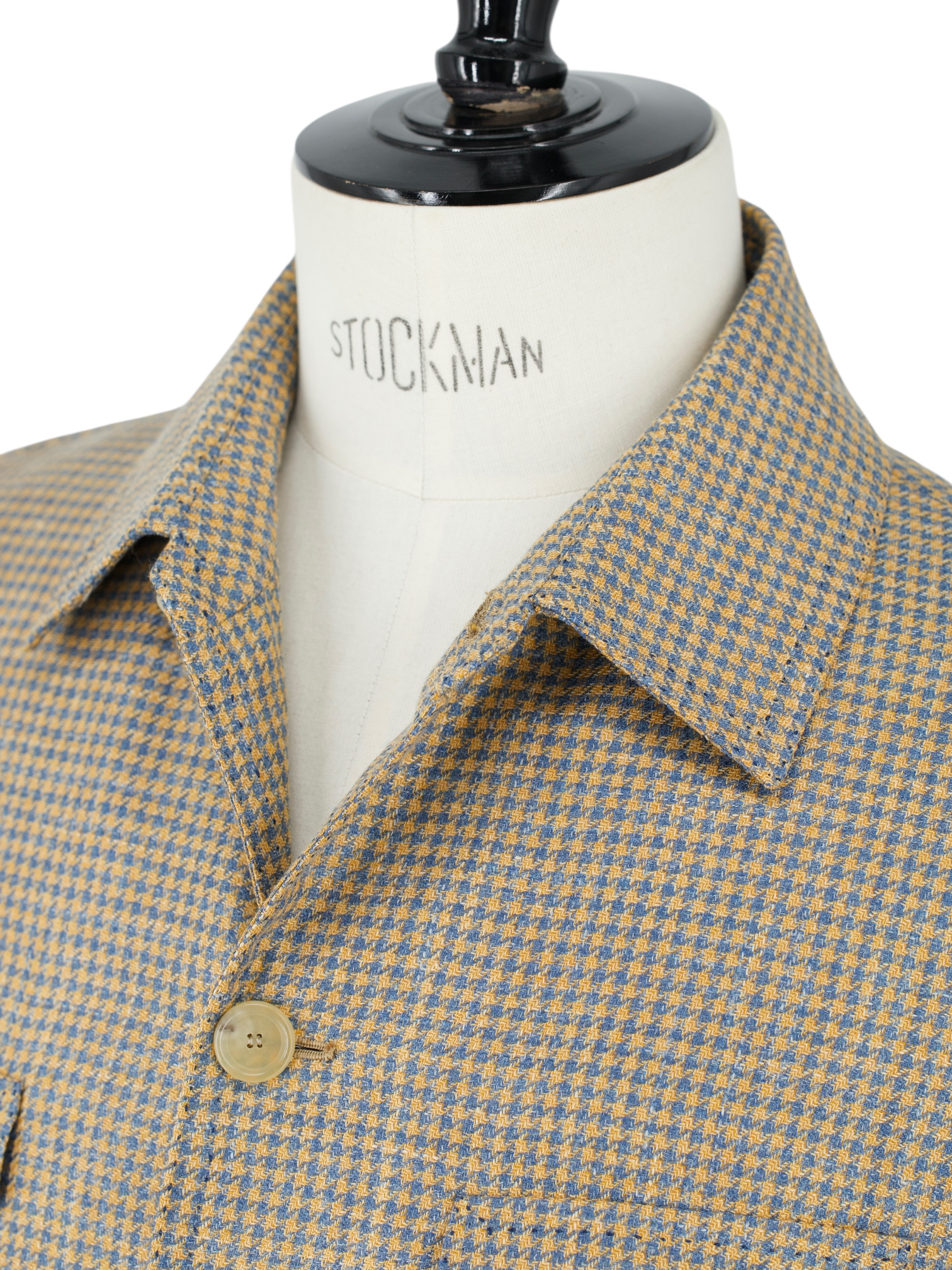 Cesare Attolini Sunset Orange & Chambray Blue Wool, Silk & Linen Pied de Poule Safari-Overshirt