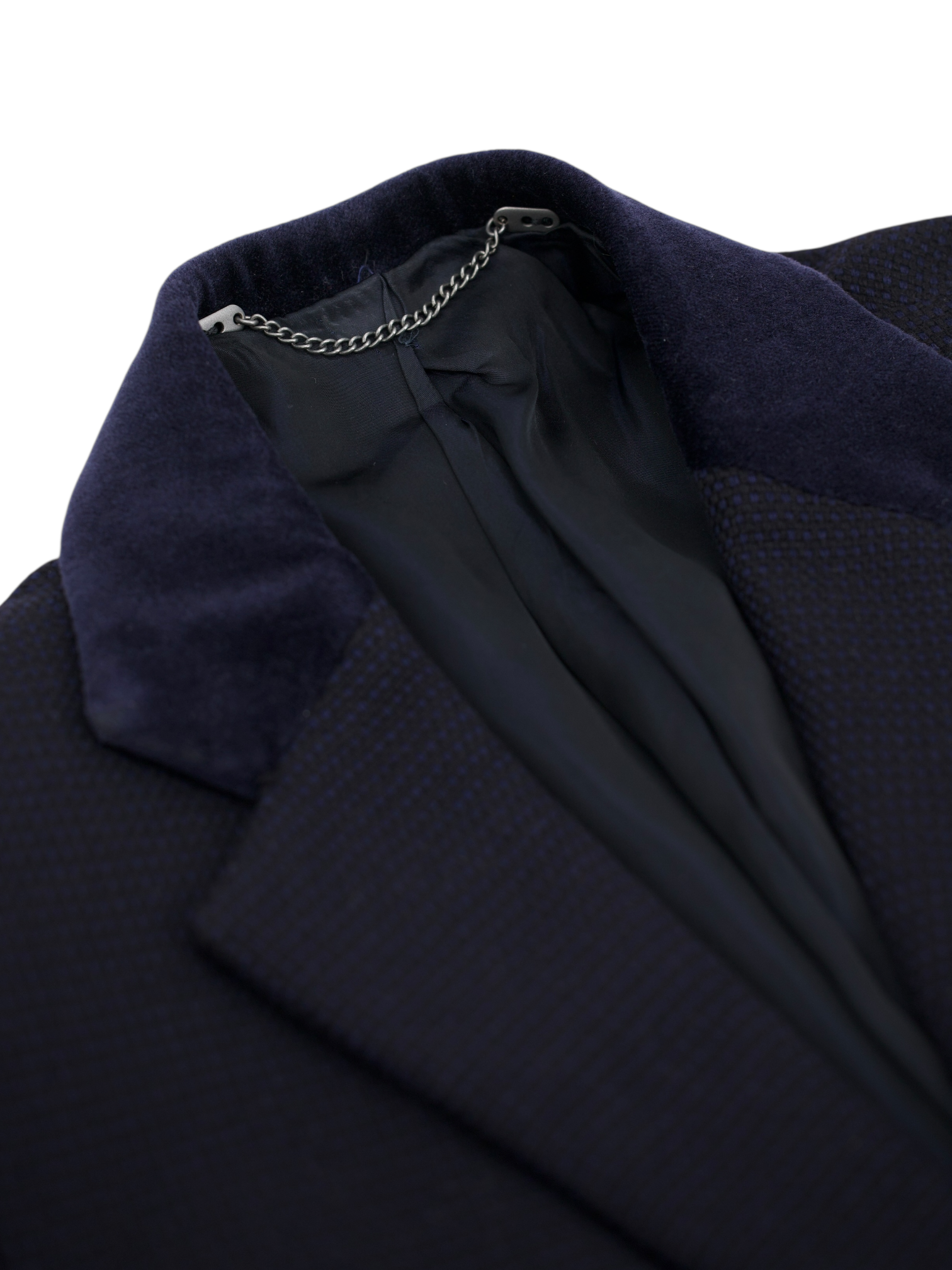 Cesare Attolini Navy Pure Cashmere Bicolor Micro-Pattern Covert Coat