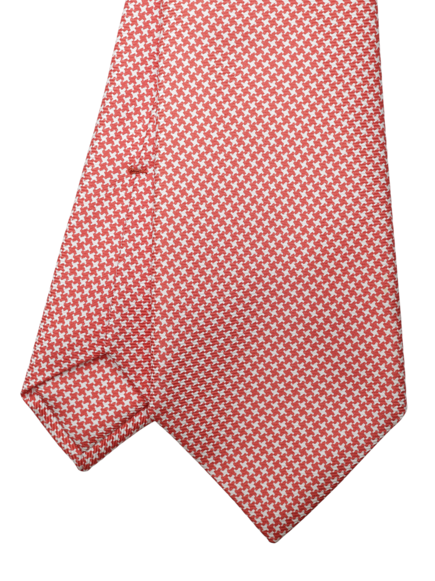 Kiton 5-Fold Coral Red & White Puppytooth Tie