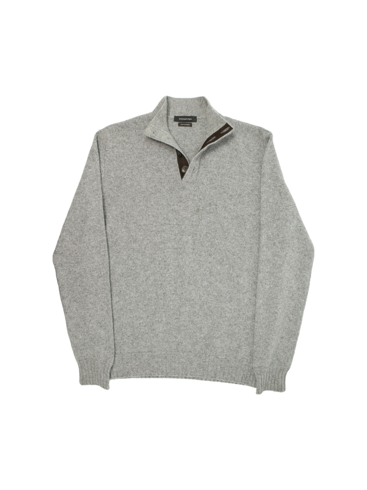 Ermenegildo Zegna Light Grey Nubuck-Trimmed Cashmere Fisherman's Sweater
