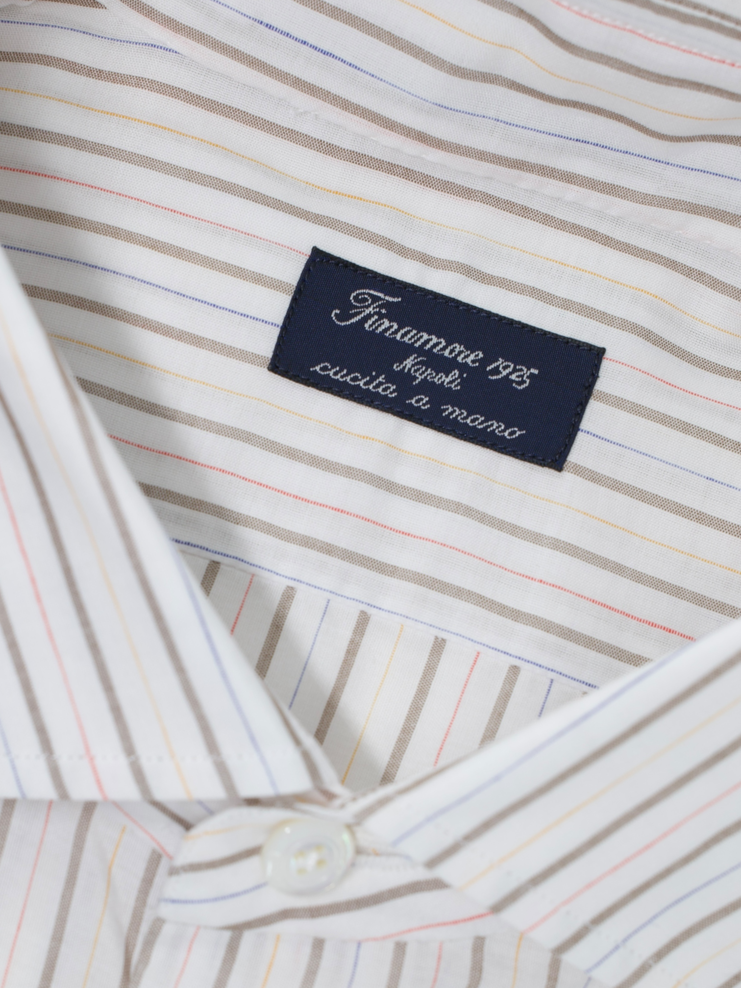 Finamore White & Multicolor Cotton & Linen "Carlo Riva" Summer Shirt