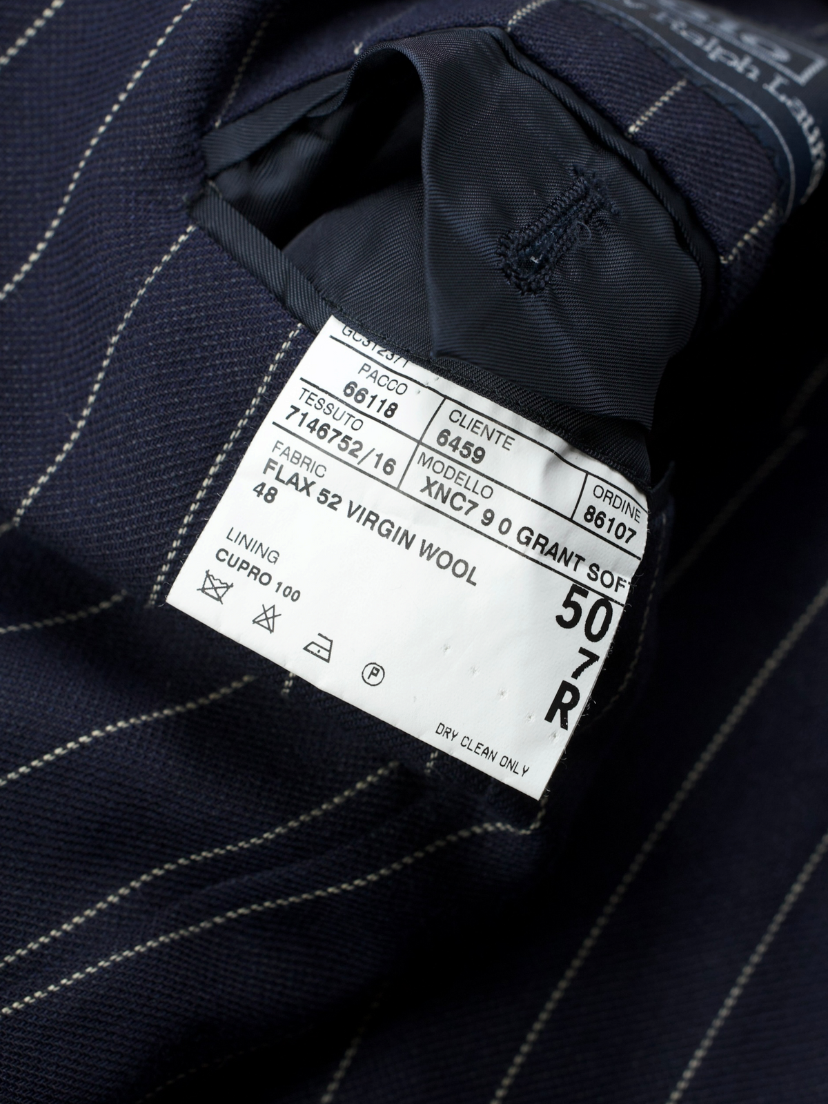 Ralph Lauren Navy Linen & Wool “Made in Italy” Pinstripe Jacket