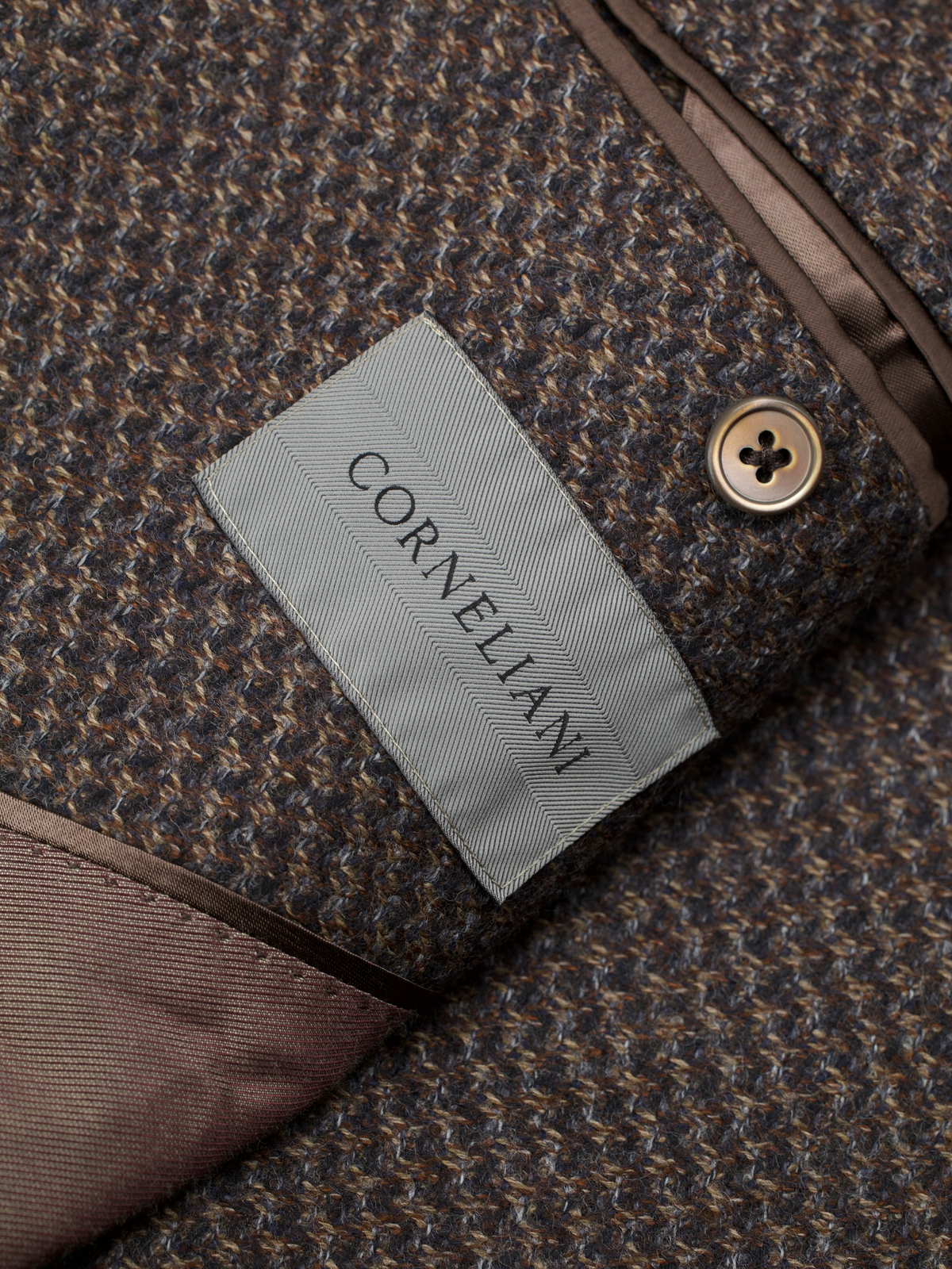 Corneliani Brown Wool & Silk Micro-Pattern Leader-Soft Jacket