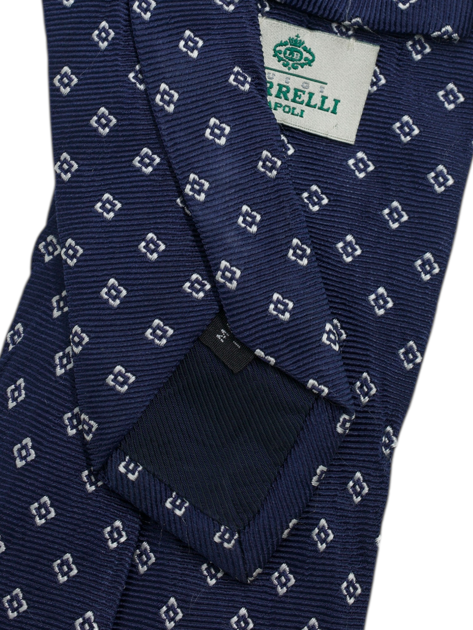 Luigi Borrelli 5-Fold Navy Silk Geometric Pattern Tie