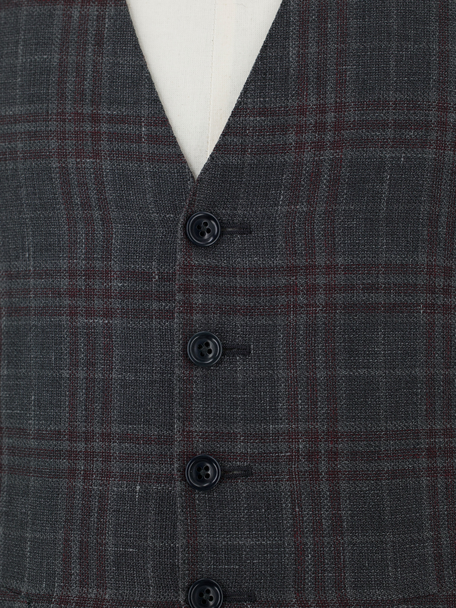 Ermenegildo Zegna Warm Taupe & Maroon Linen, Wool & Silk Check Waistcoat