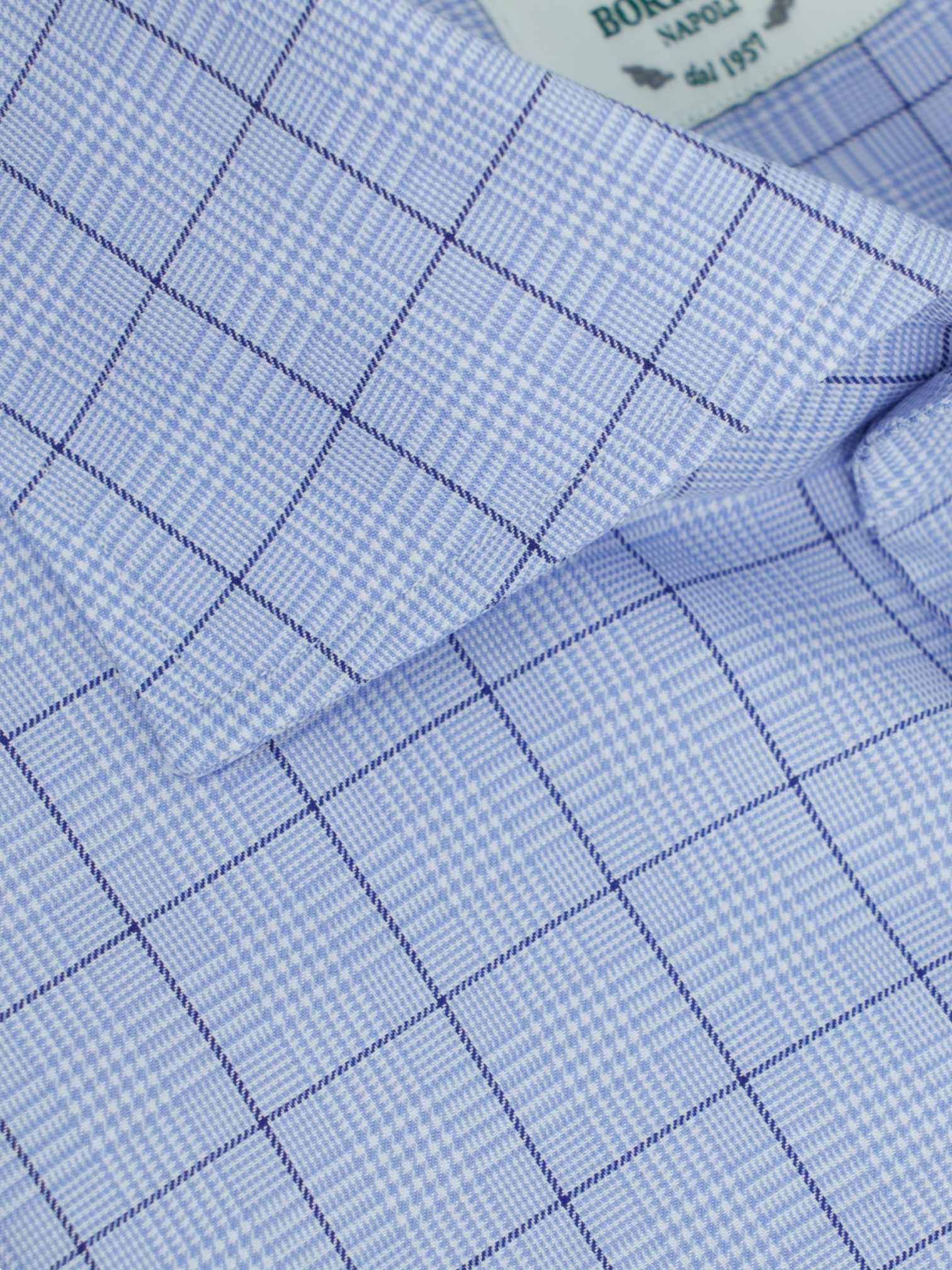 Luigi Borrelli Blue Heavyweight Cotton Prince of Wales Shirt