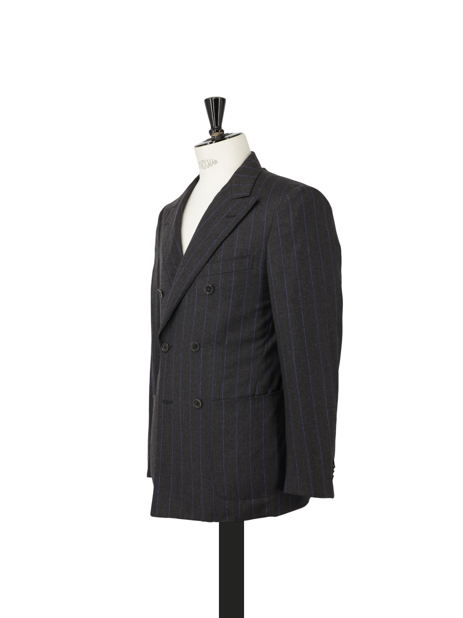 Caruso Anthracite & Azure Blue Wool Flannel Double-Breasted Pinstripe Suit