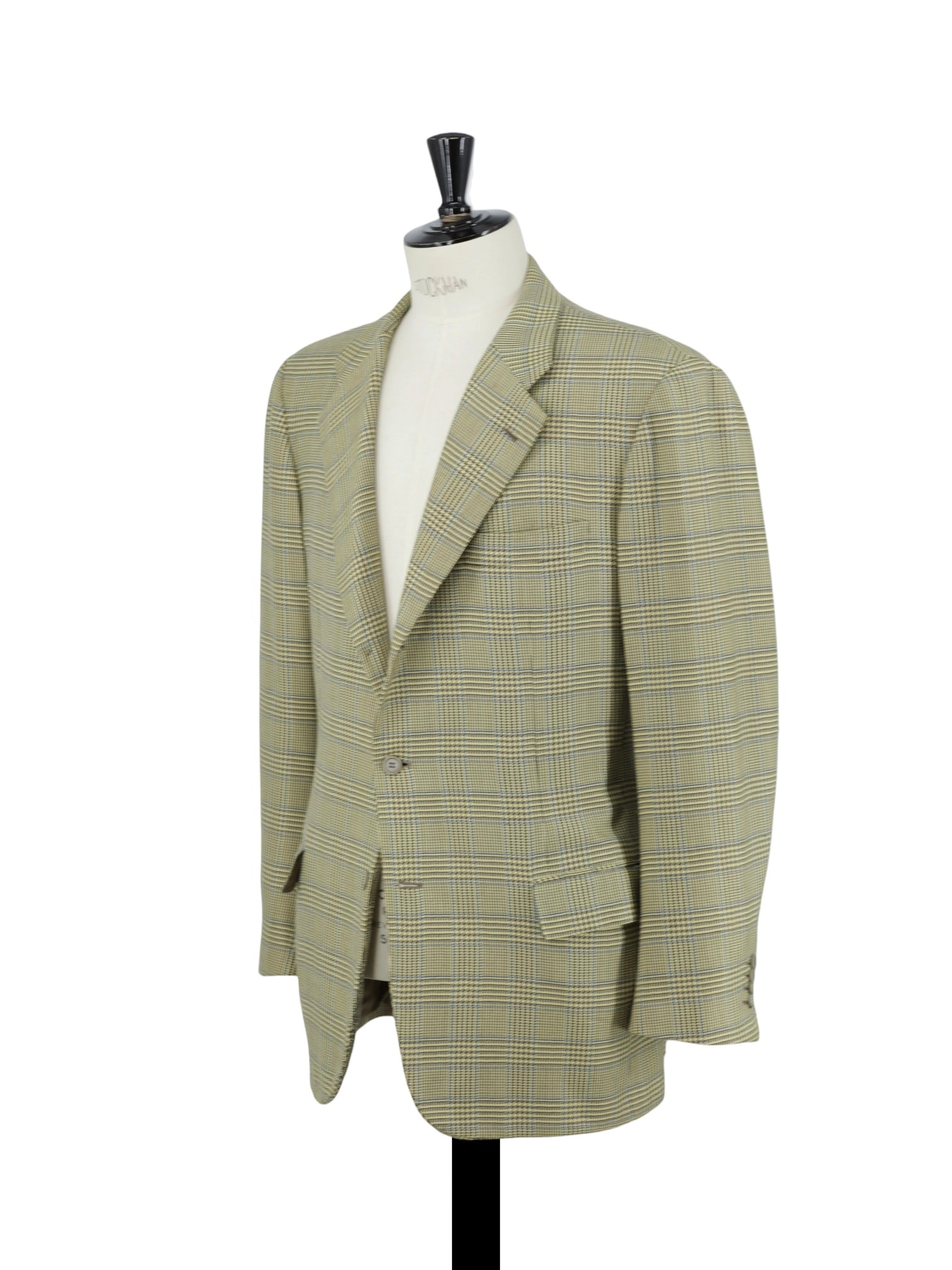 Kiton Moss Green & Light Blue Pure Wool Prince of Wales Jacket
