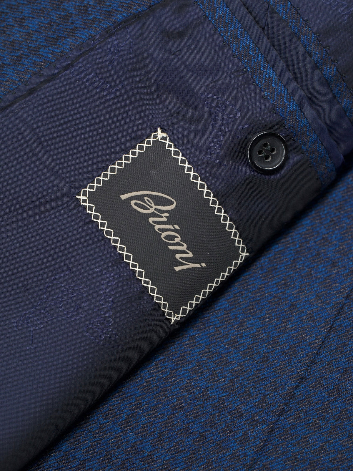 Brioni Petrol Blue & Burgundy Silk & Cashmere Houndstooth Brunico Jacket