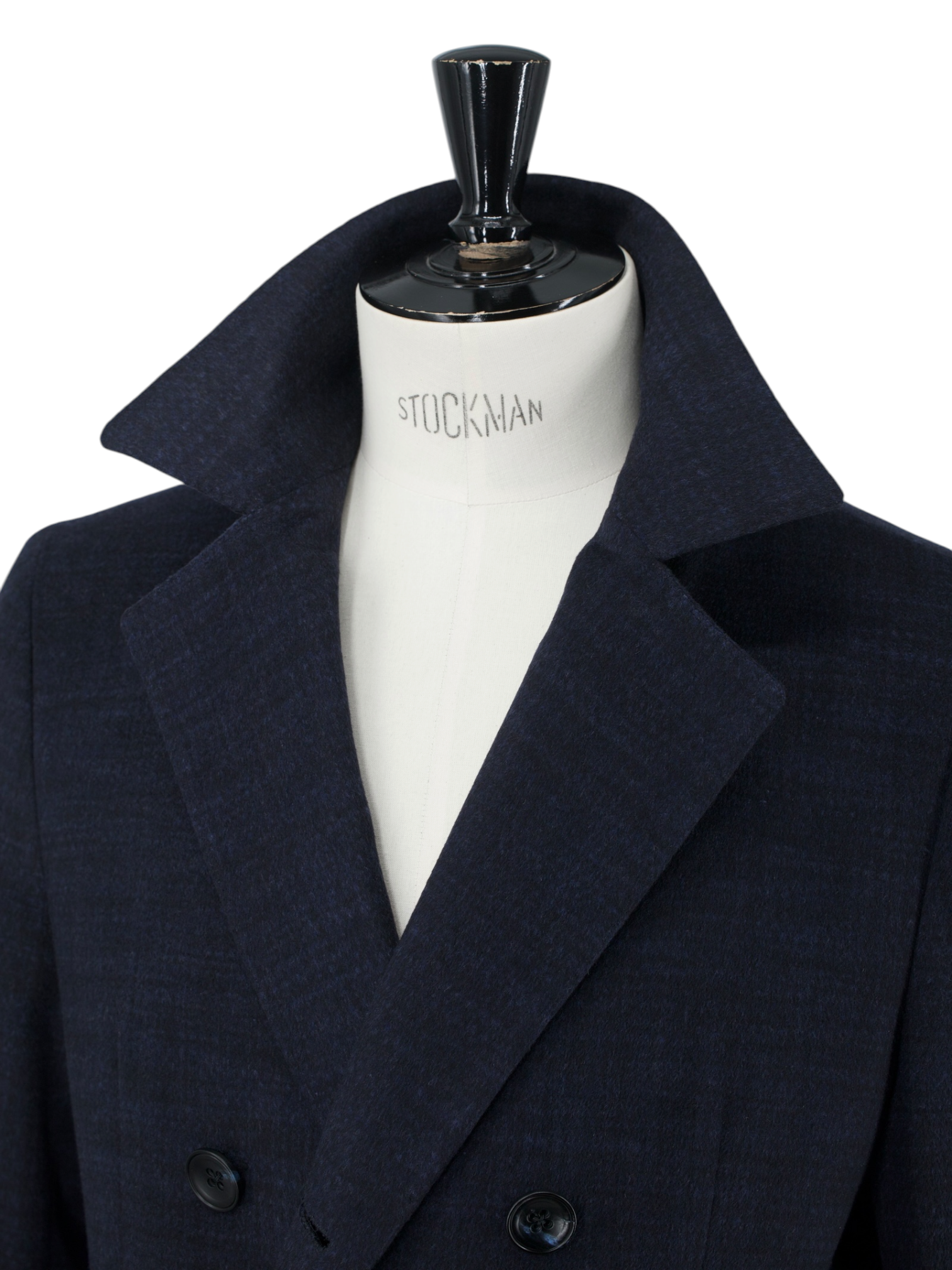 Kiton Navy Pure Cashmere Double-Breasted Shadow-Check Overcoat