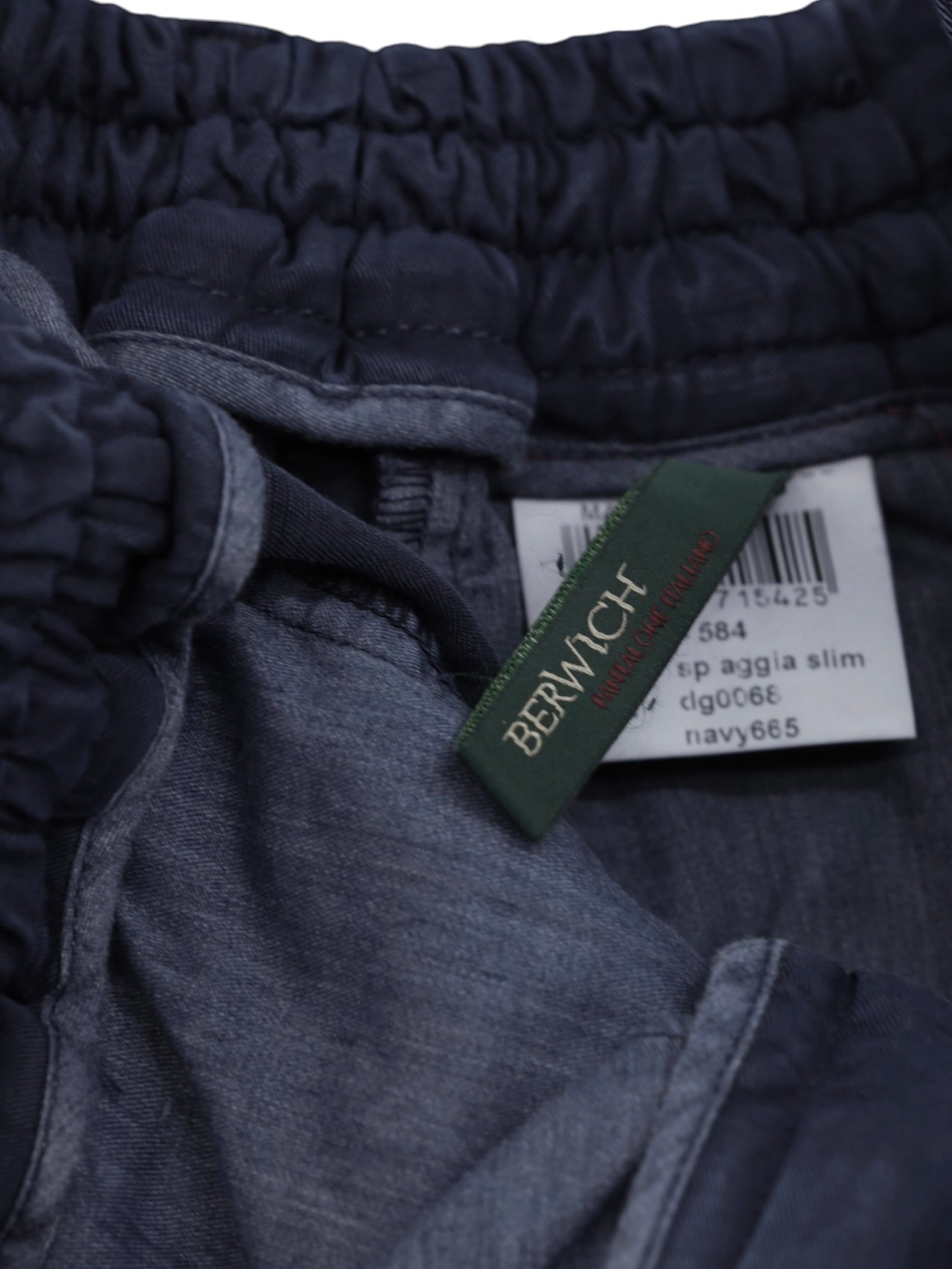 Berwich Navy Lyocell & Linen Drawstring Trousers