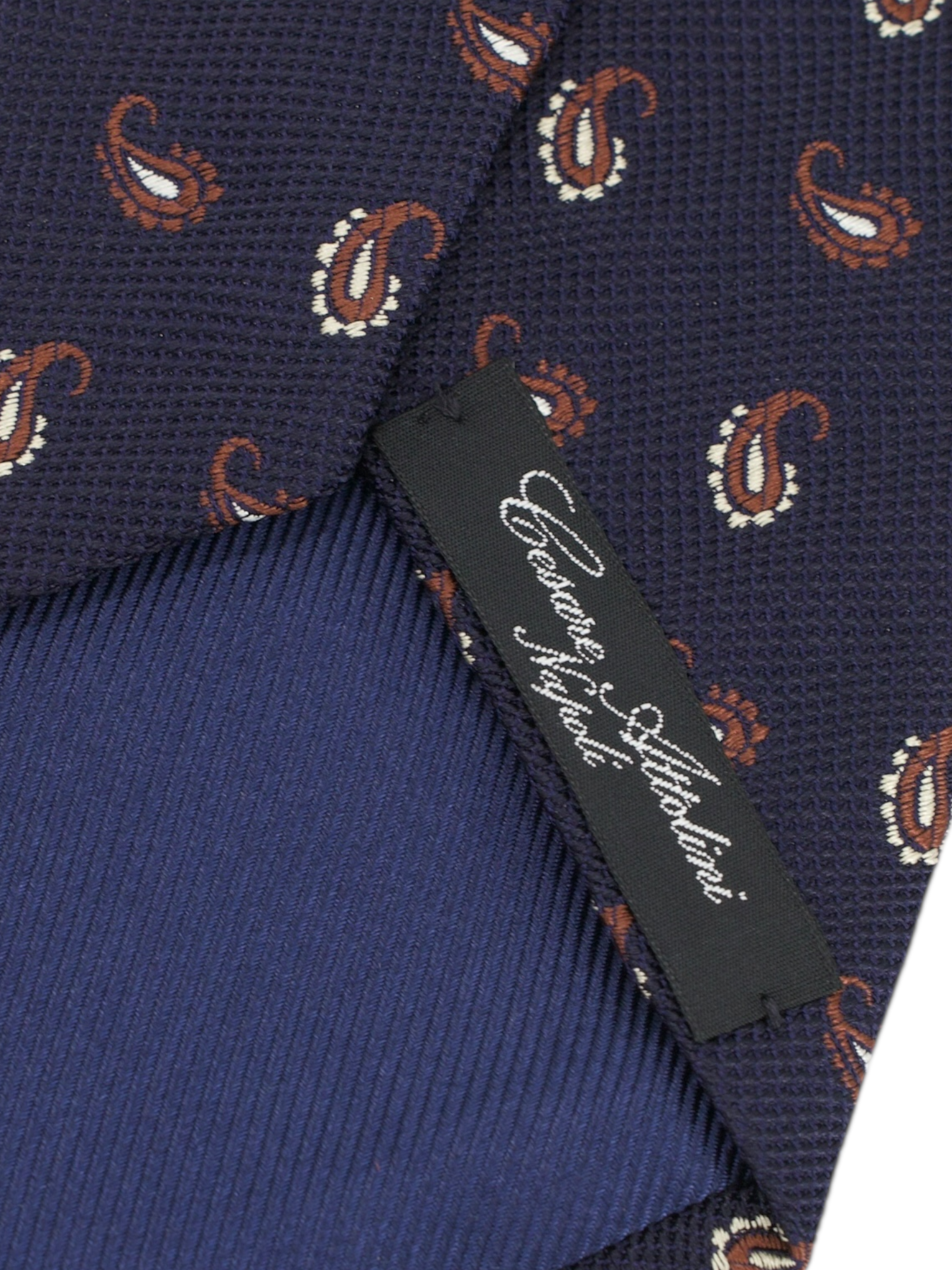 Cesare Attolini Navy & Brown Silk Paisley Tie
