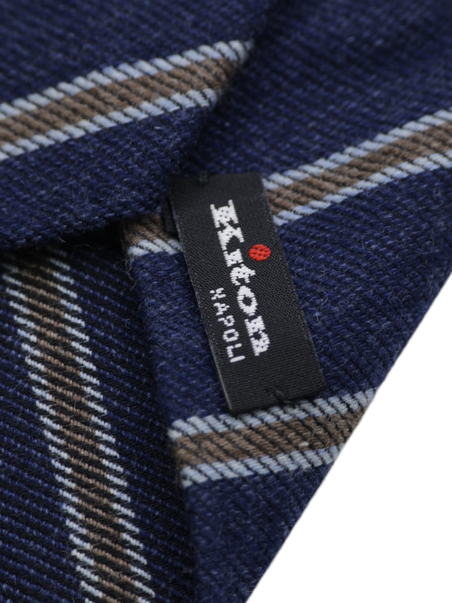 Kiton 5-Fold Indigo Blue & Brown Handrolled Cashmere, Wool & Silk Striped Tie