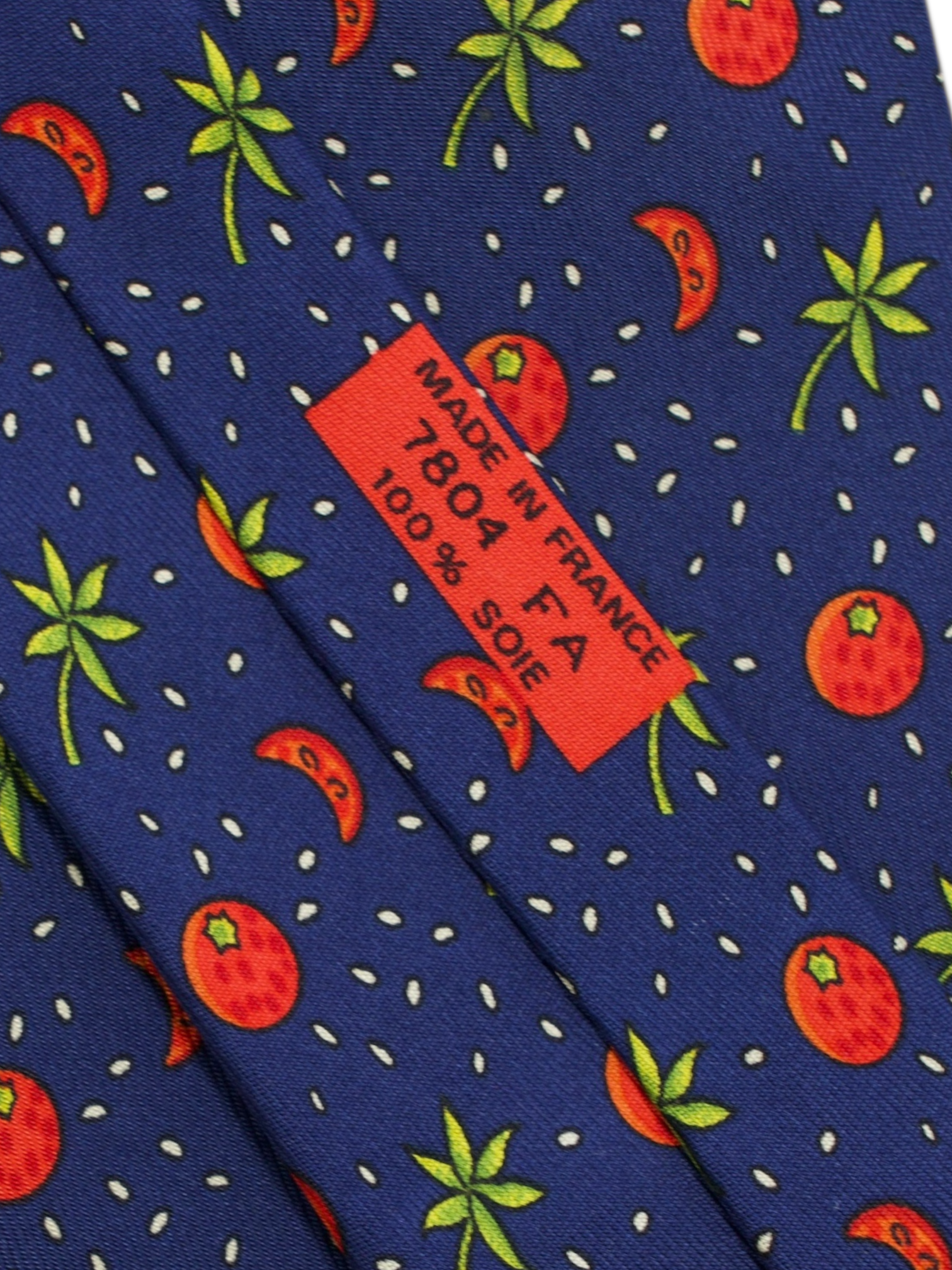 Hermès Navy & Red Silk Tomato Pattern Tie