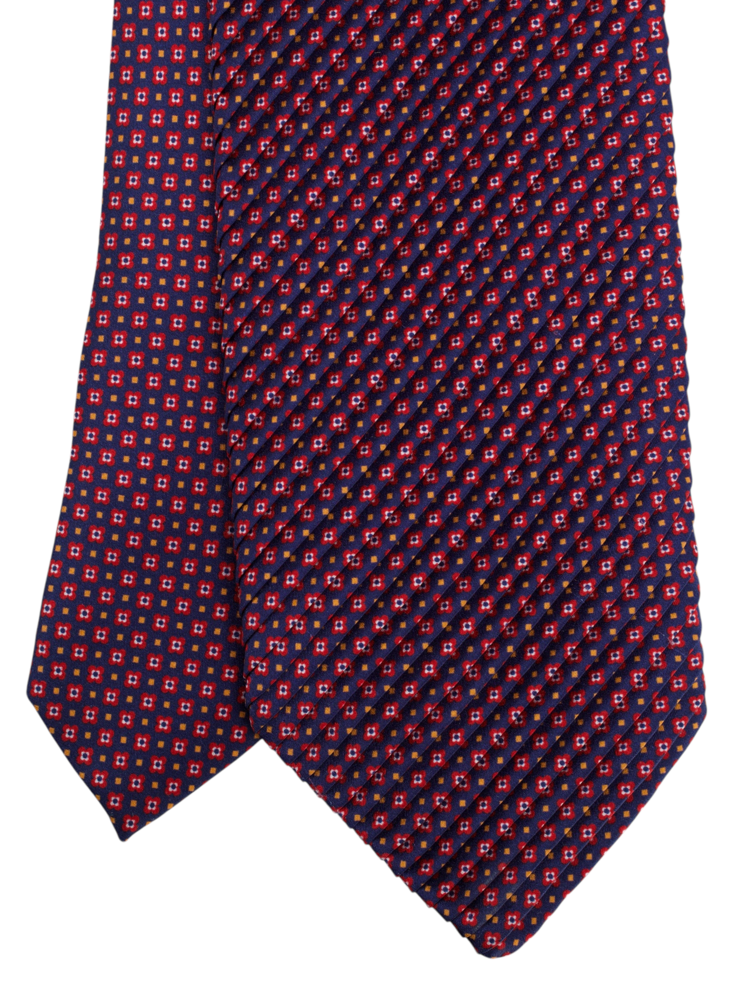 Brioni Navy & Red Plissé Floral Pattern Tie