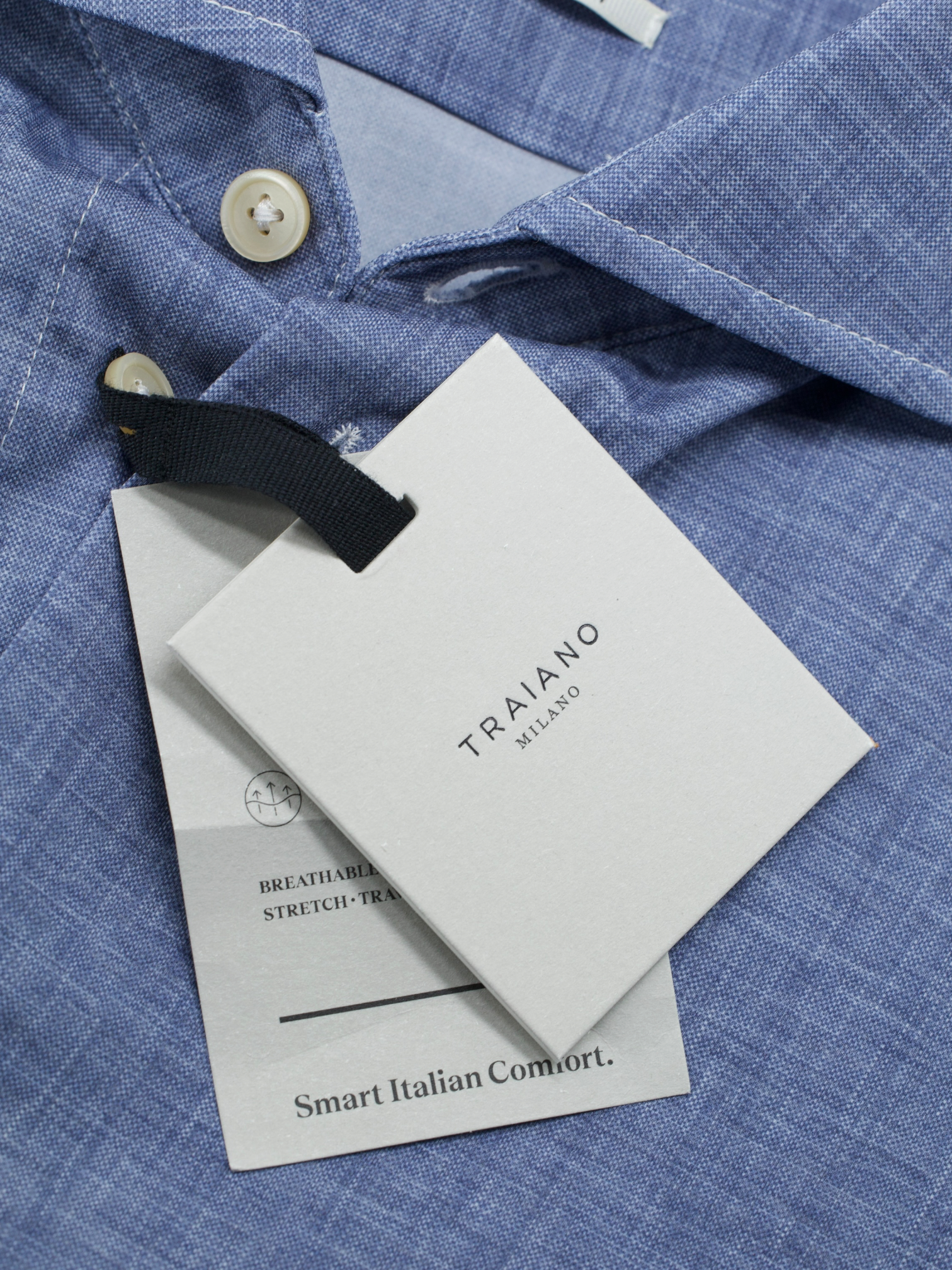 Traiano Milano Blue Linen-Look Stretch Shirt